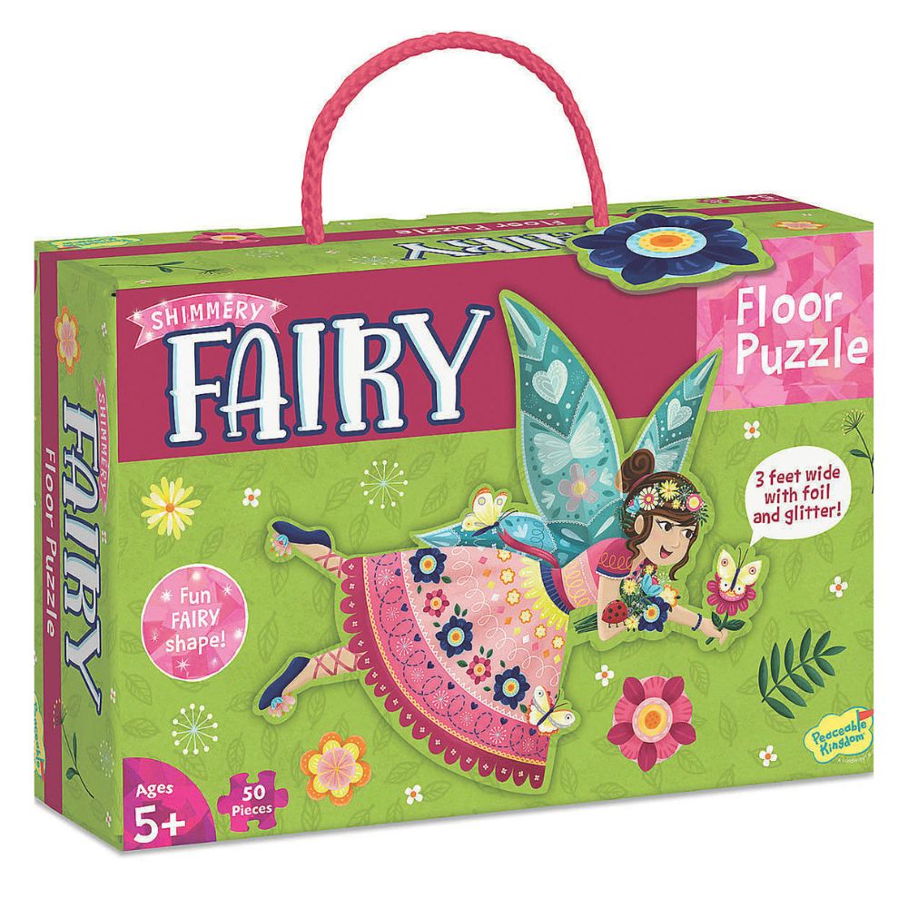 Peaceable Kingdom Shimmery Fairy Floor Puzzle for Kids - 48 Piece Glow in The Dark Jigsaw Puzzle for Girls & Boys Ages 3-6 - Perfect for Bedroom Decor, Playroom & Birthday Gifts