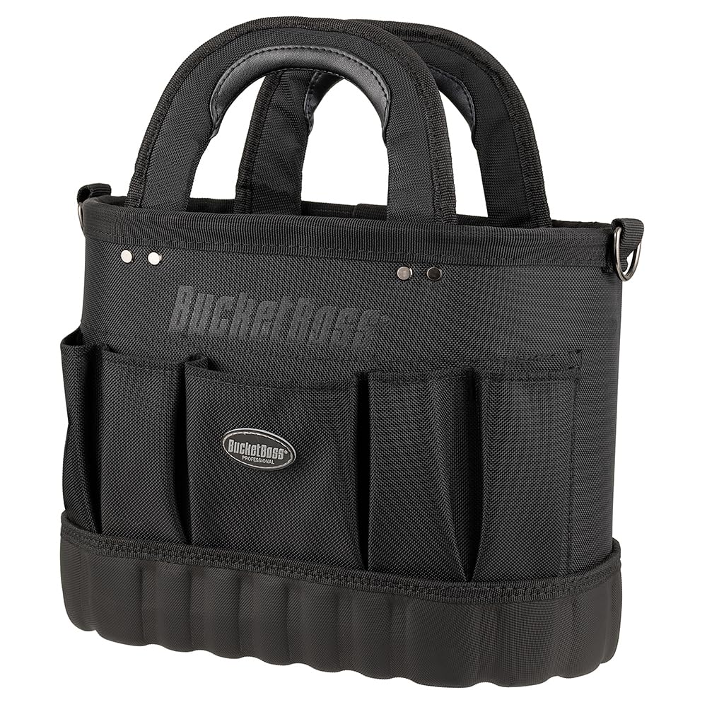 Bucket Boss Pro Oval Tool Tote 14 - Professional Series Tool Bag (74014) Black - Durable Construction Tool Organizer for Electricians, Contractors & DIY Home Improvement Projects