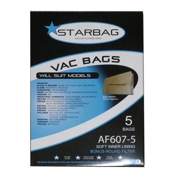 Starbag AF607 5-Pack HEPA Vacuum Cleaner Bags for Dust Mite & Allergen Removal - Compatible with Most Vacuum Models - Perfect for Home Cleaning & Pet Hair Pickup
