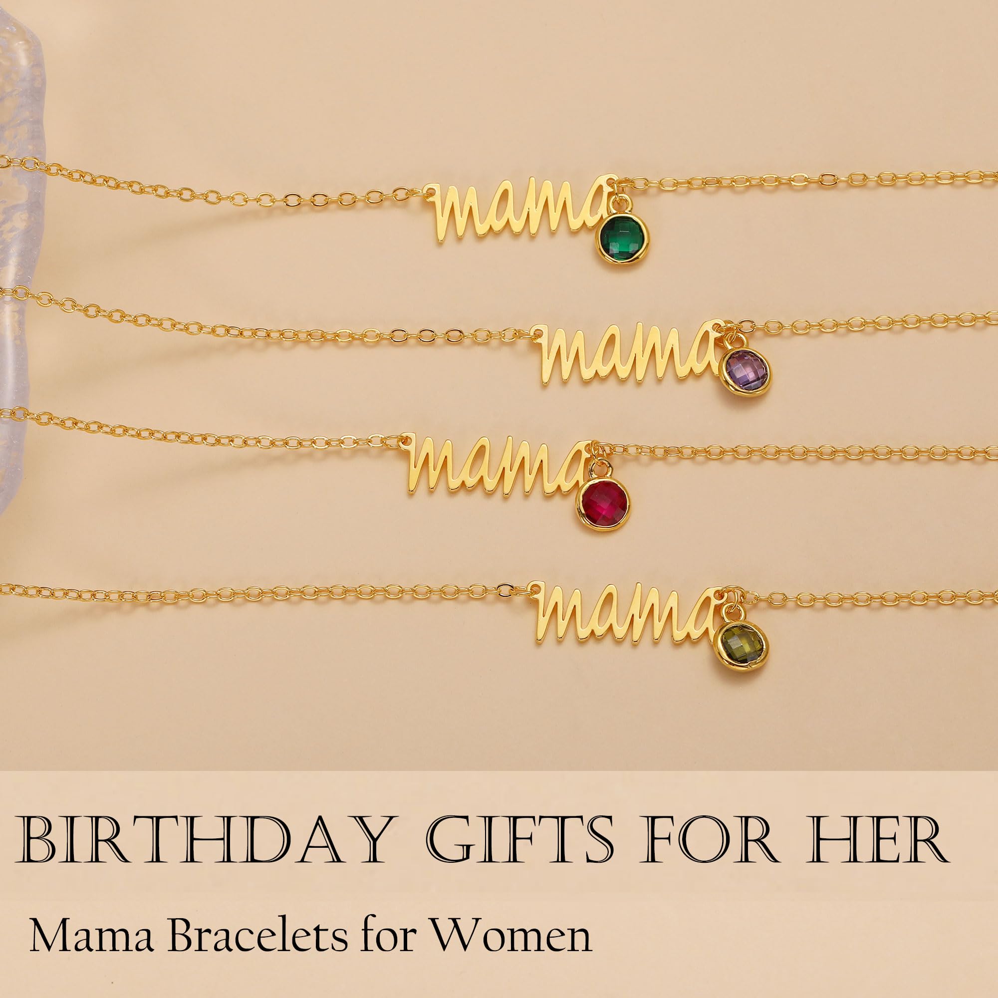 JSJOY Gold Mama Bracelet with Birthstone - Dainty Emerald Jewelry for Women, Birthday Gifts for Mom, Grandma, Daughter, Wife - Perfect for Everyday Wear & Special Occasions