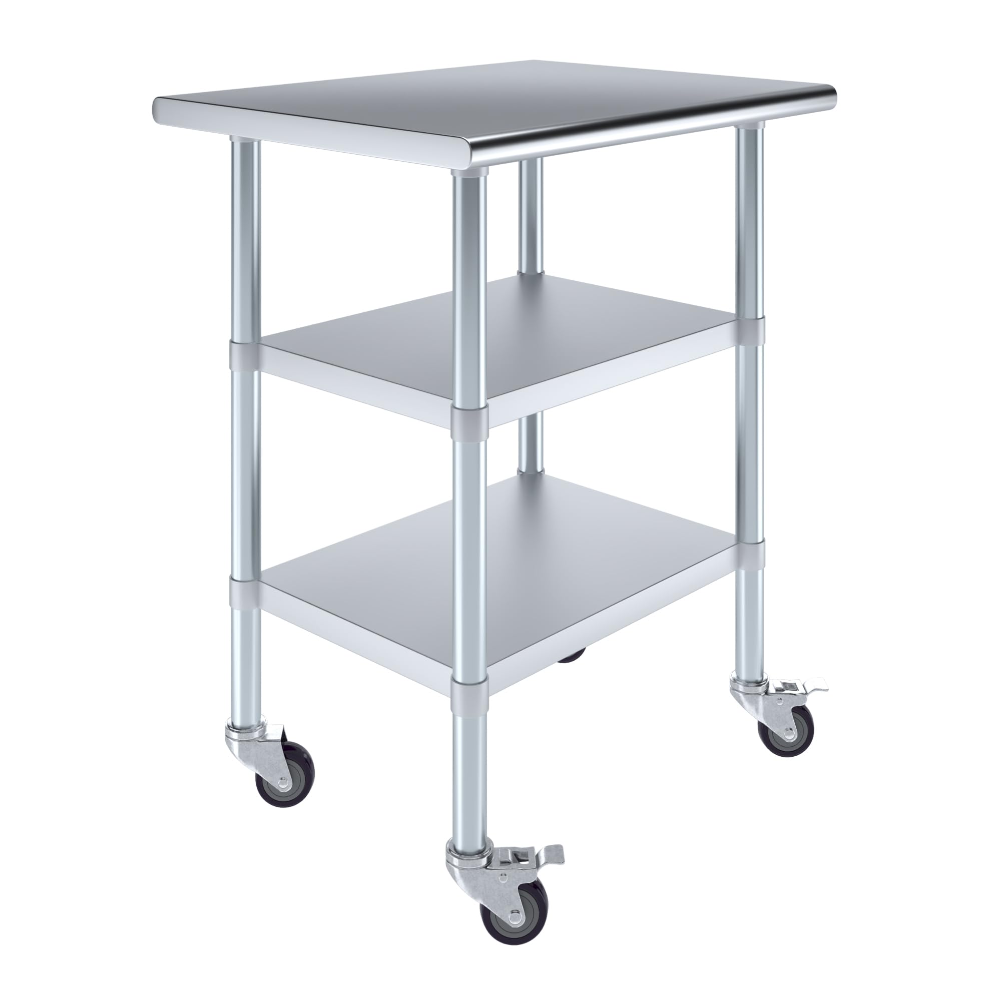 AmGood Stainless Steel Work Table with 2 Shelves & Wheels | 30