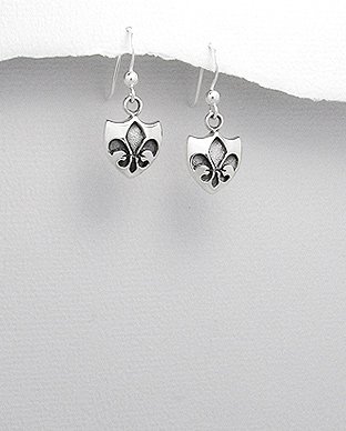 Sterling Silver Fleur De Lis Shield Dangle Earrings for Women - Elegant French Symbol Jewelry - Perfect for Parties, Weddings & Special Occasions