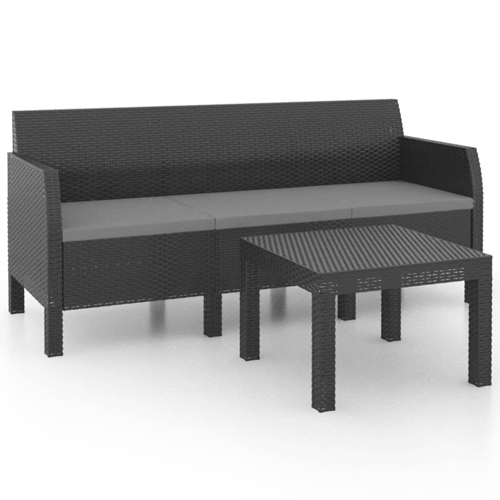 vidaXL 2-Piece Patio Lounge Set - Outdoor Sectional Sofa with Cushions, Retro Style PP Rattan Loveseat in Anthracite - Perfect for Backyard, Garden, and Poolside Relaxation