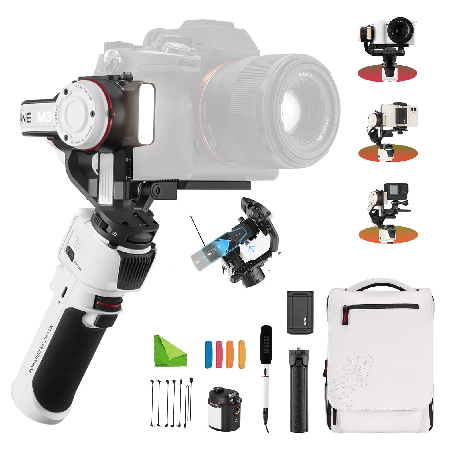 Zhiyun Crane M3 Pro 3-Axis Handheld Gimbal Stabilizer for Mirrorless Cameras - Compatible with Sony A6600, A6100, A6000, RX100 M7, GX85, GoPro Hero 10/9/8/7/6/5 & iPhone 13/12/XS/Pro Max - Perfect for Vlogging, Travel Filming, and Professional Video Shooting