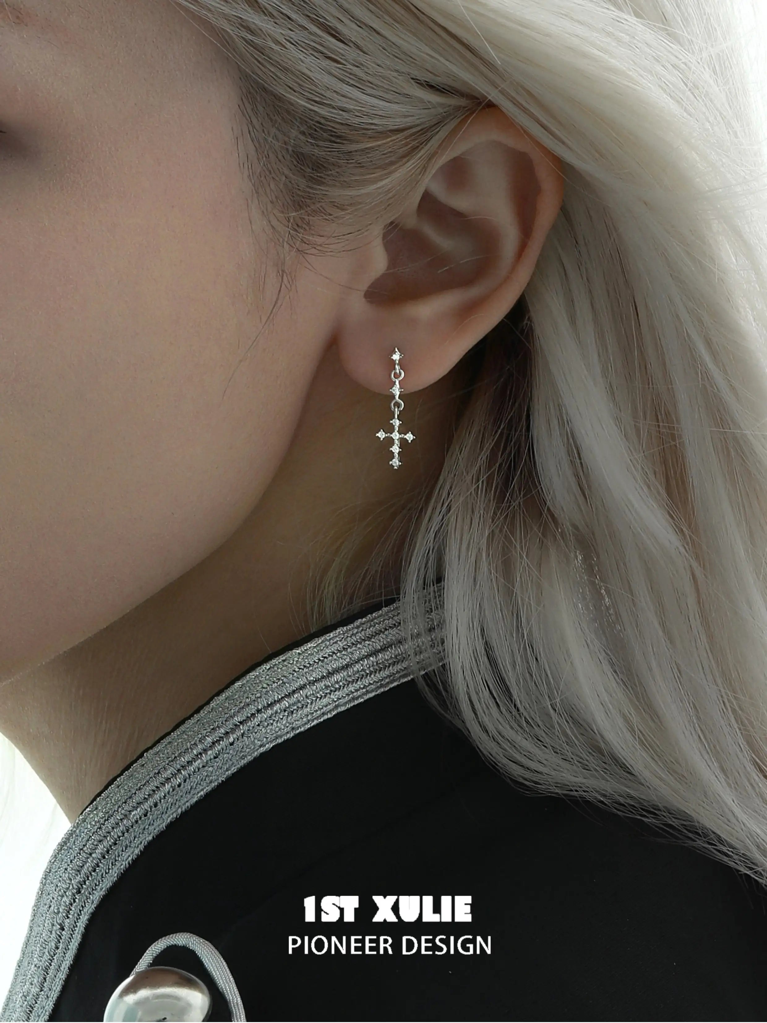 Sterling Silver S925 Zircon Double Piercing Earrings for Women - Elegant Angel Wing Design for Parties, Weddings & Everyday Wear