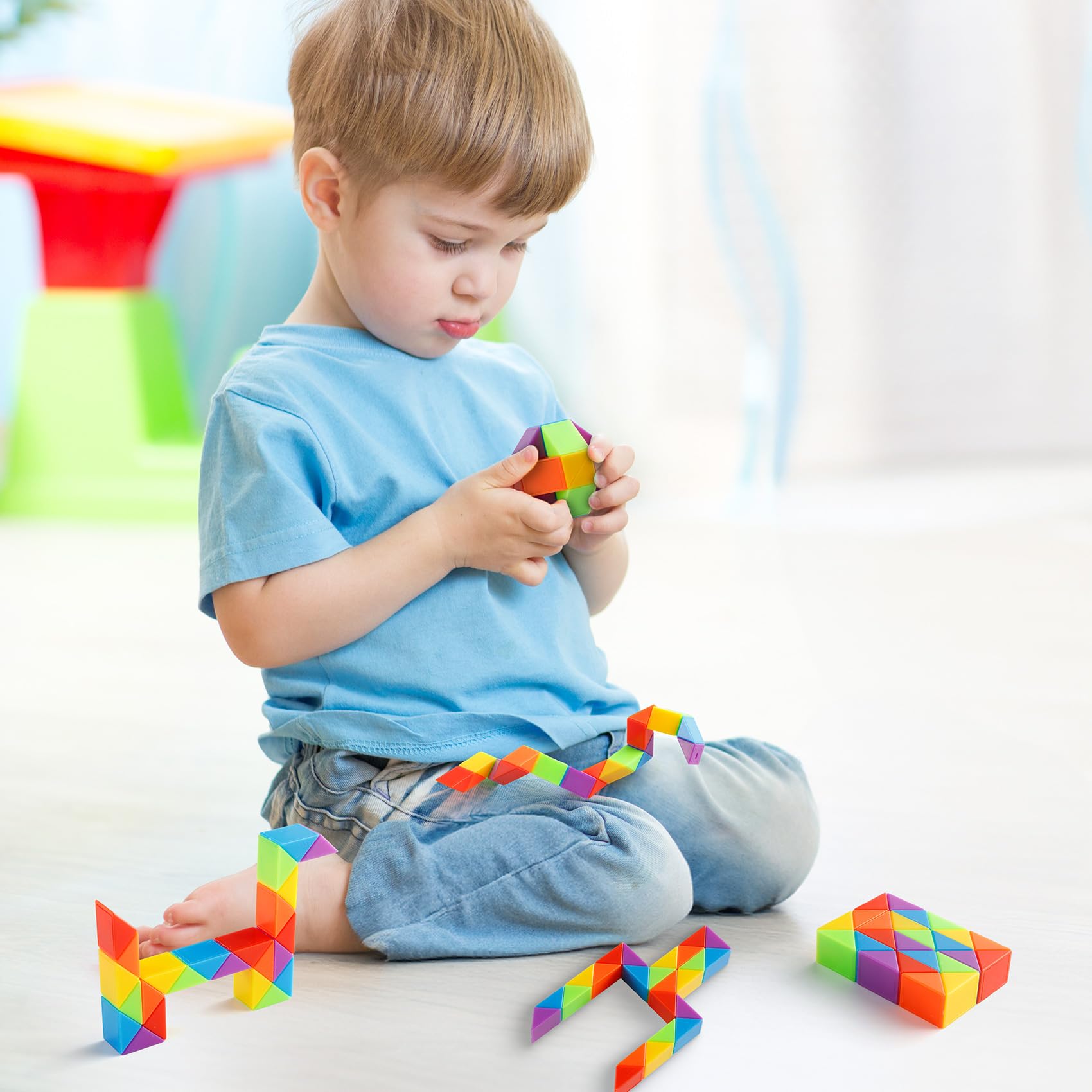 **Rainbow Twist Puzzle Snake Cube - Fidget Toy for Kids, Stress Relief, Party Favors, Stocking Stuffers & School Prizes (24 Pack) - Perfect for Christmas Gifts, Birthday Parties & Classroom Rewards**