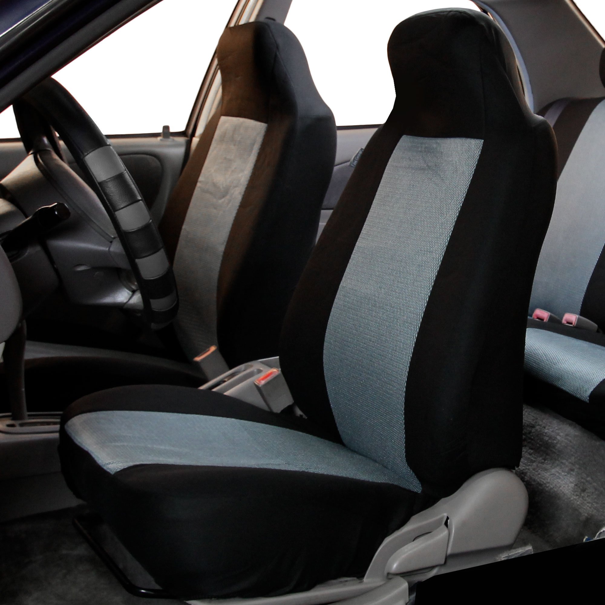FH Group High Back Classic Cloth Car Seat Covers - Universal Fit for Cars, Trucks & SUVs (Front Seats Only, Gray) | Durable Interior Accessories for Comfort & Style | Perfect for Daily Commute, Road Trips & Vehicle Protection