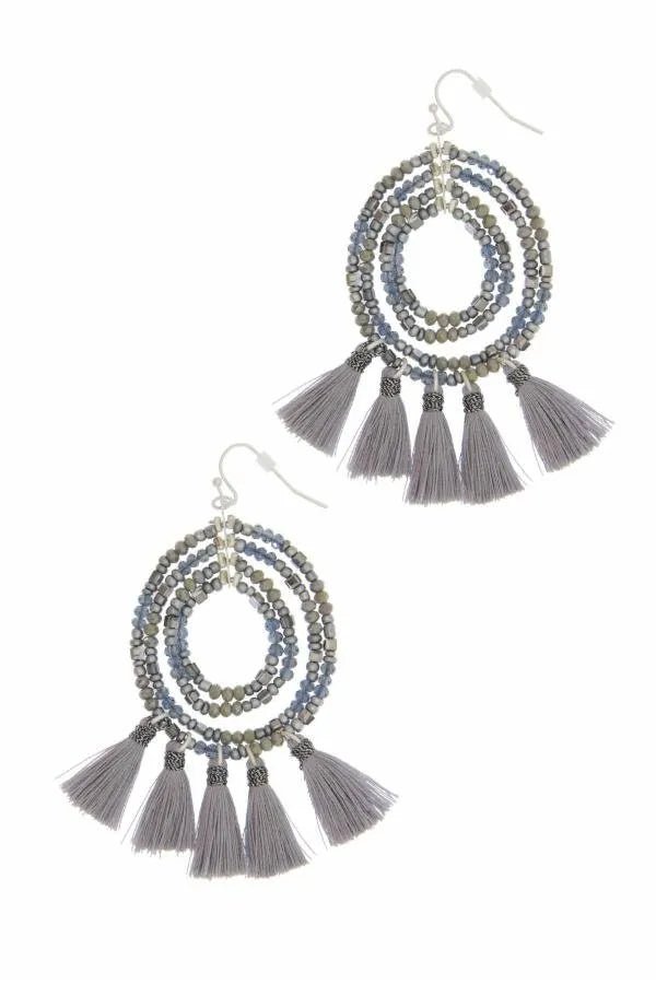 Beaded Tassel Hoop Earrings for Women - Boho Chic Dangle Earrings with Crystal Beads - Perfect for Parties, Weddings & Everyday Wear