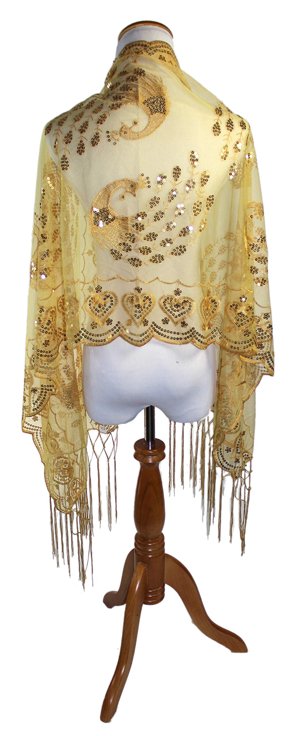 Ted & Jack - Elegant Sequin & Lace Peacock Print Party Wrap Shawl for Women - Perfect for Evening Galas, Weddings, and Special Occasions