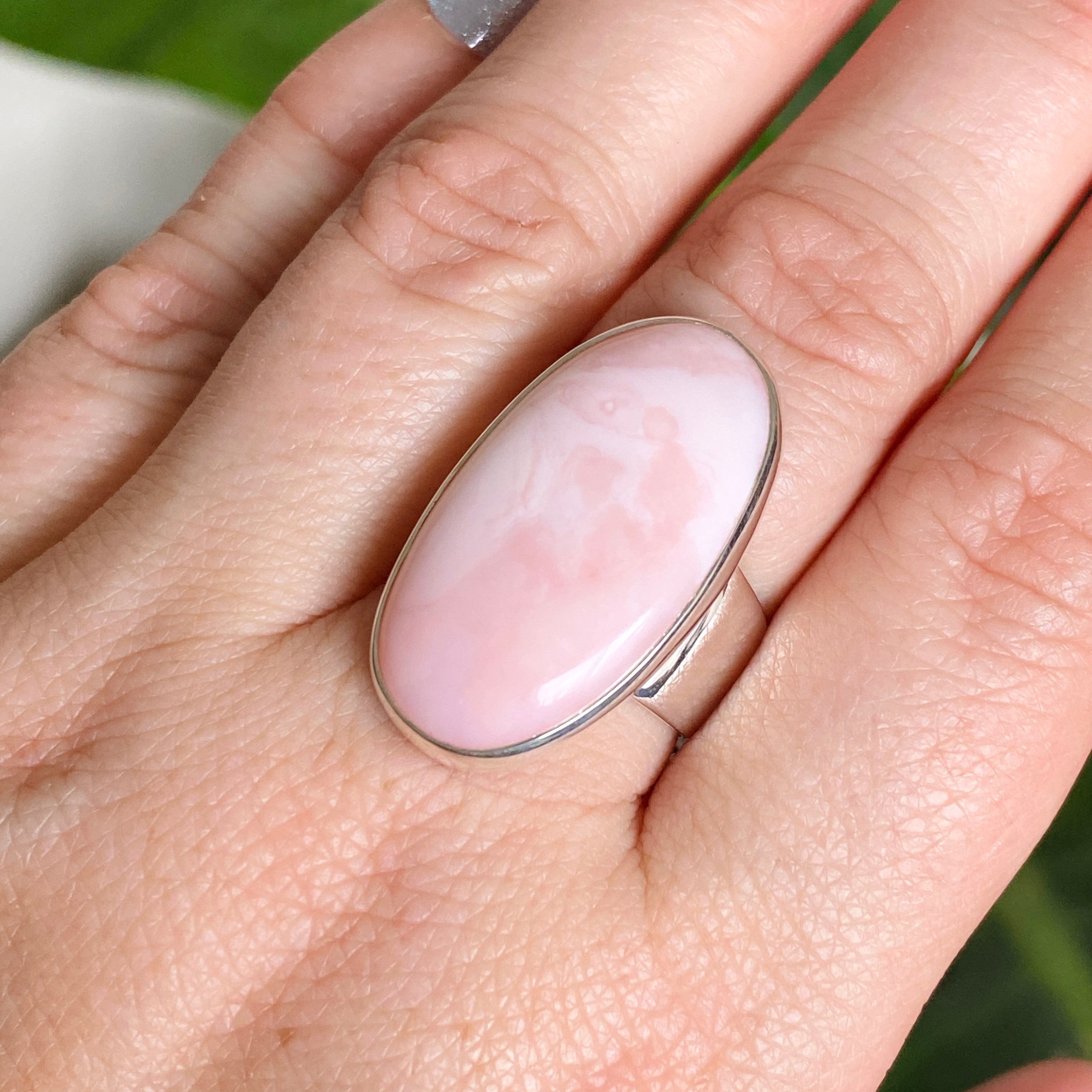 Pink Opal Oval Cabochon Ring Size 8 - Natural Gemstone Jewelry for Women - Perfect for Valentine's Day Gift & Everyday Wear KRGJ3306