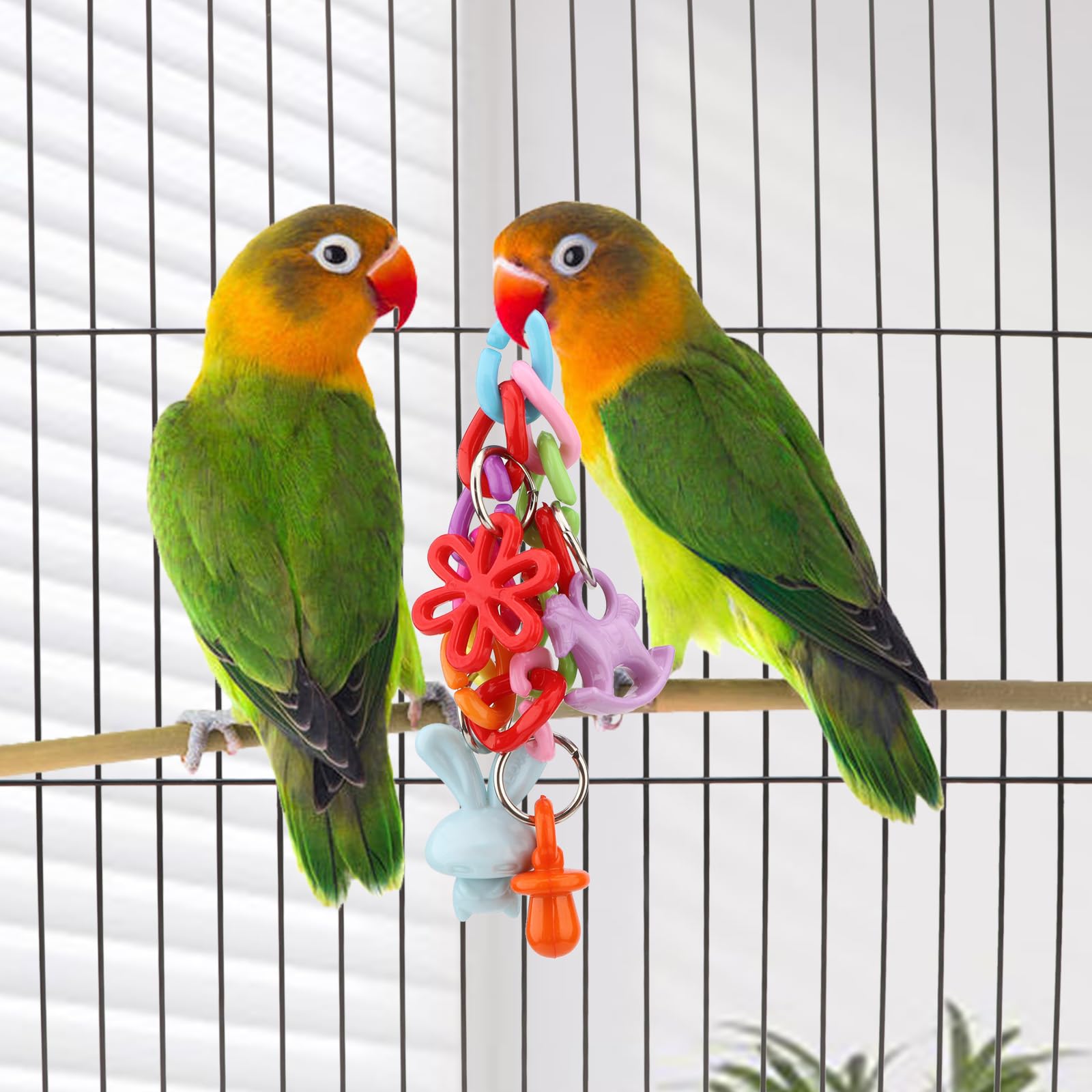 Colorful Plastic Parrot Chewing Toy - Hanging Swing Foot Bite Toy for Macaws, Lovebirds, Conures, Cockatiels & Budgies | Durable Bird Entertainment for Cage Play & Training