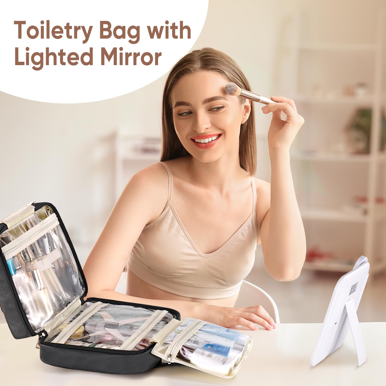 Large Travel Toiletry Bag with LED Mirror - Waterproof Hanging Cosmetic Organizer for Women & Men - Perfect for Makeup, Toiletries & Accessories - Ideal for Travel, Gym & Daily Use