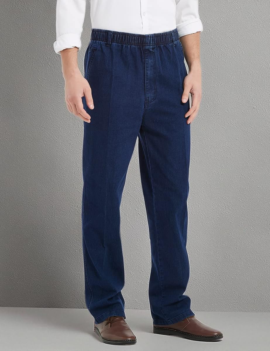 Ylingjun Men's Stretch Elastic Waist Jeans - Casual Loose Fit Pull On Denim Pants for Comfortable Everyday Wear | Perfect for Work, Travel & Relaxation