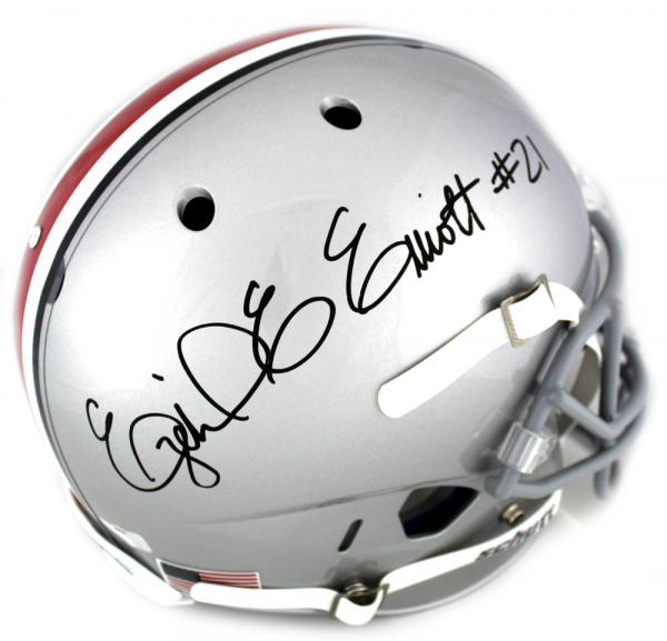 Authentic Ezekiel Elliott Signed Ohio State Buckeyes Schutt Full Size Grey NCAA Football Helmet - Perfect for Sports Memorabilia Collectors, Man Cave Decor, and Diehard Cowboys Fans Gifts