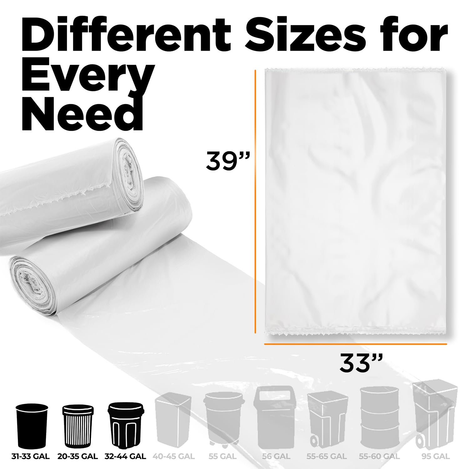 ToughBag 30-33 Gallon Clear Trash Bags (100 Count) - Heavy Duty Recycling Bags, Garbage Can Liners - Made in USA - Perfect for Kitchen, Office & Outdoor Waste Disposal