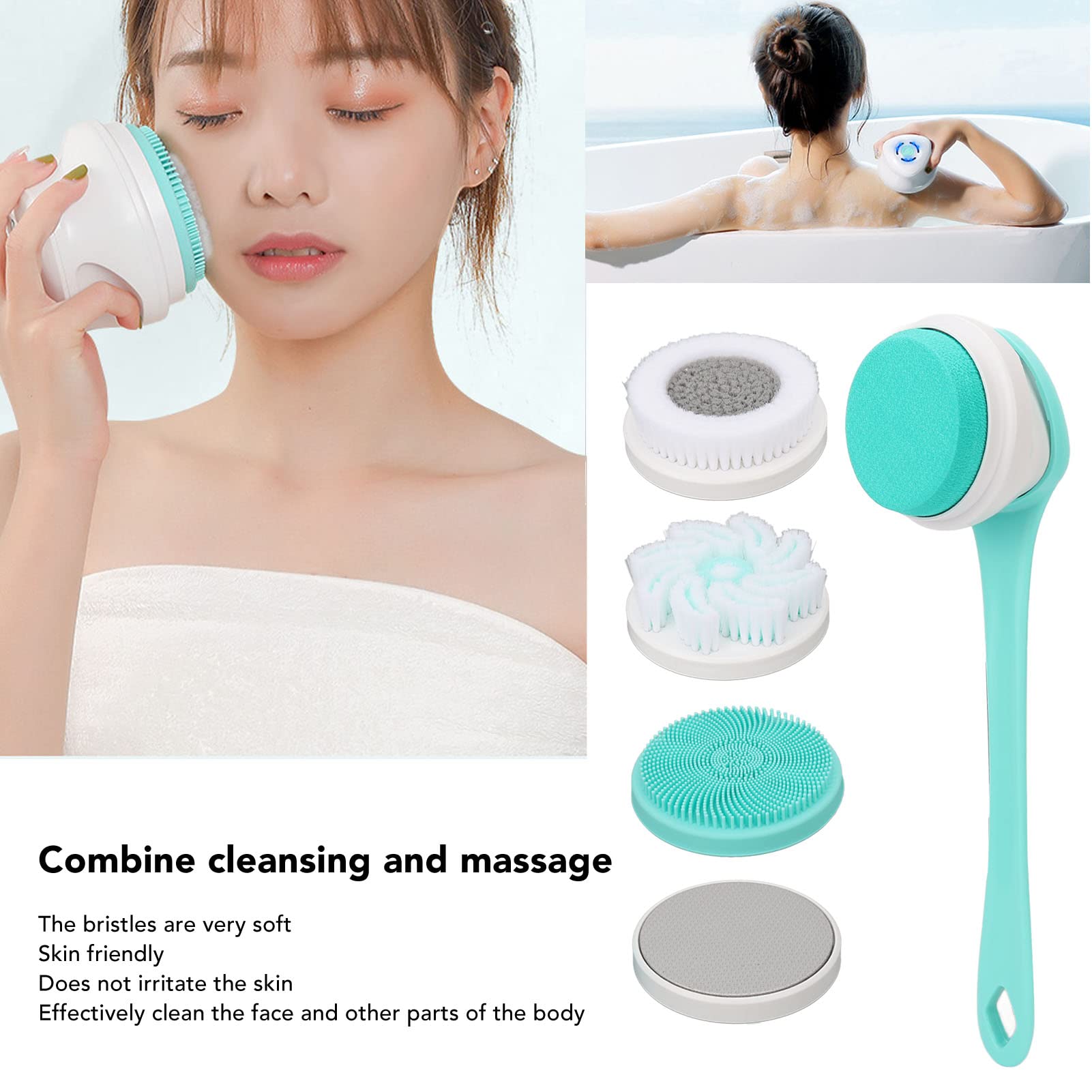 EXCLUZO Electric Shower Brush with Soft Silicone Bristles - IP67 Waterproof Body Scrubber for Deep Cleansing & Exfoliation - Perfect for Back, Feet & Hard-to-Reach Areas in Bath or Shower