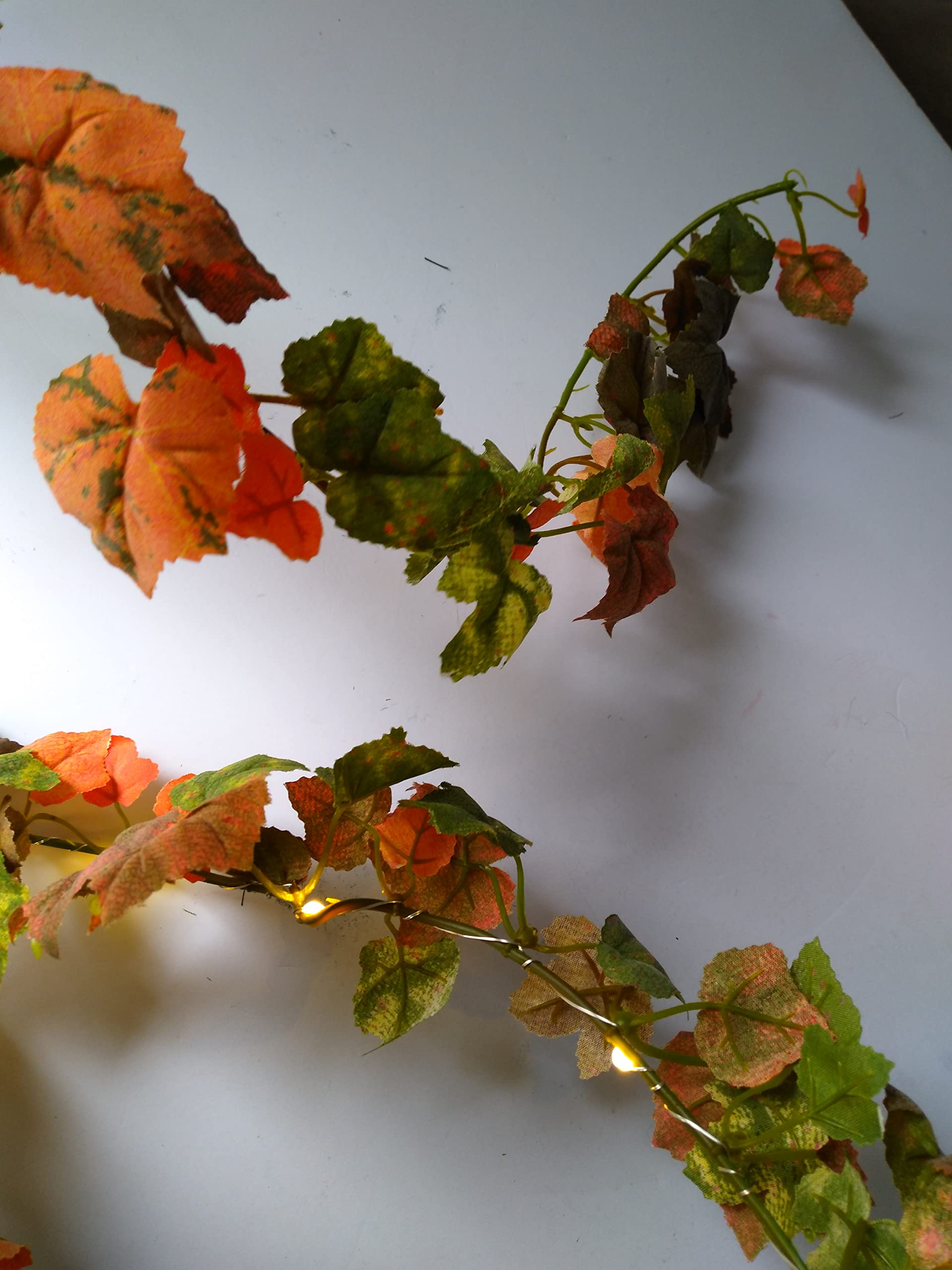 LED Grape Leaf Garland with Warm White Lights - Decorative Mantel or Table Garland for Fall, Thanksgiving, and Christmas Home Decor