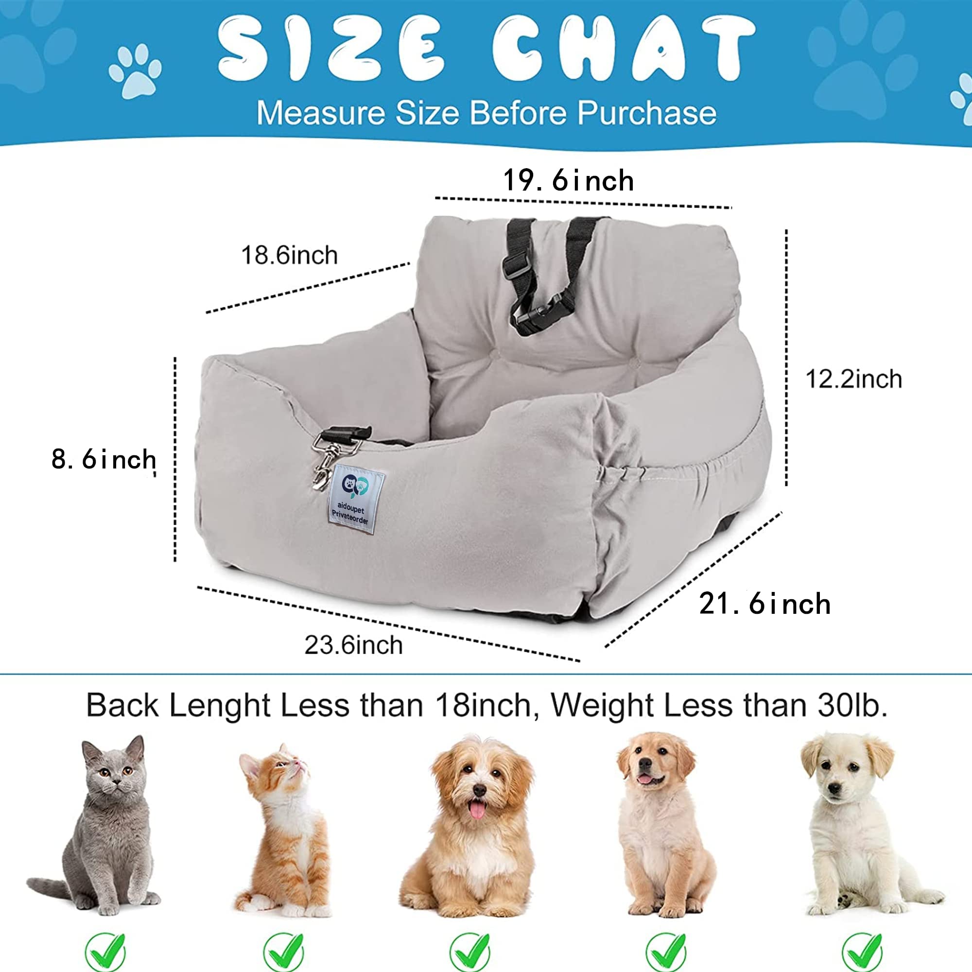 Aidou Dog Car Seat for Small to Large Pets - Travel & Home Use (Medium Grey)