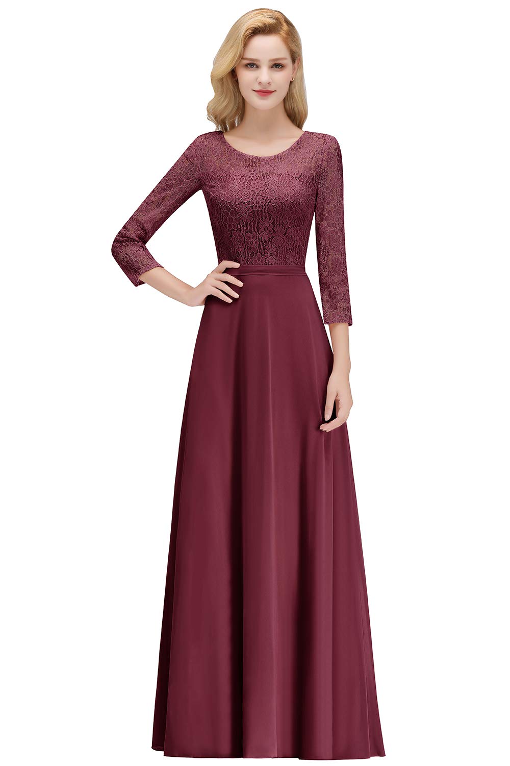 MisShow Women's Elegant 3/4 Sleeve Lace Formal Evening Gowns - Perfect for Prom, Bridesmaid Dresses & Special Occasions | Long Flowing Gowns for Weddings, Galas & Black Tie Events