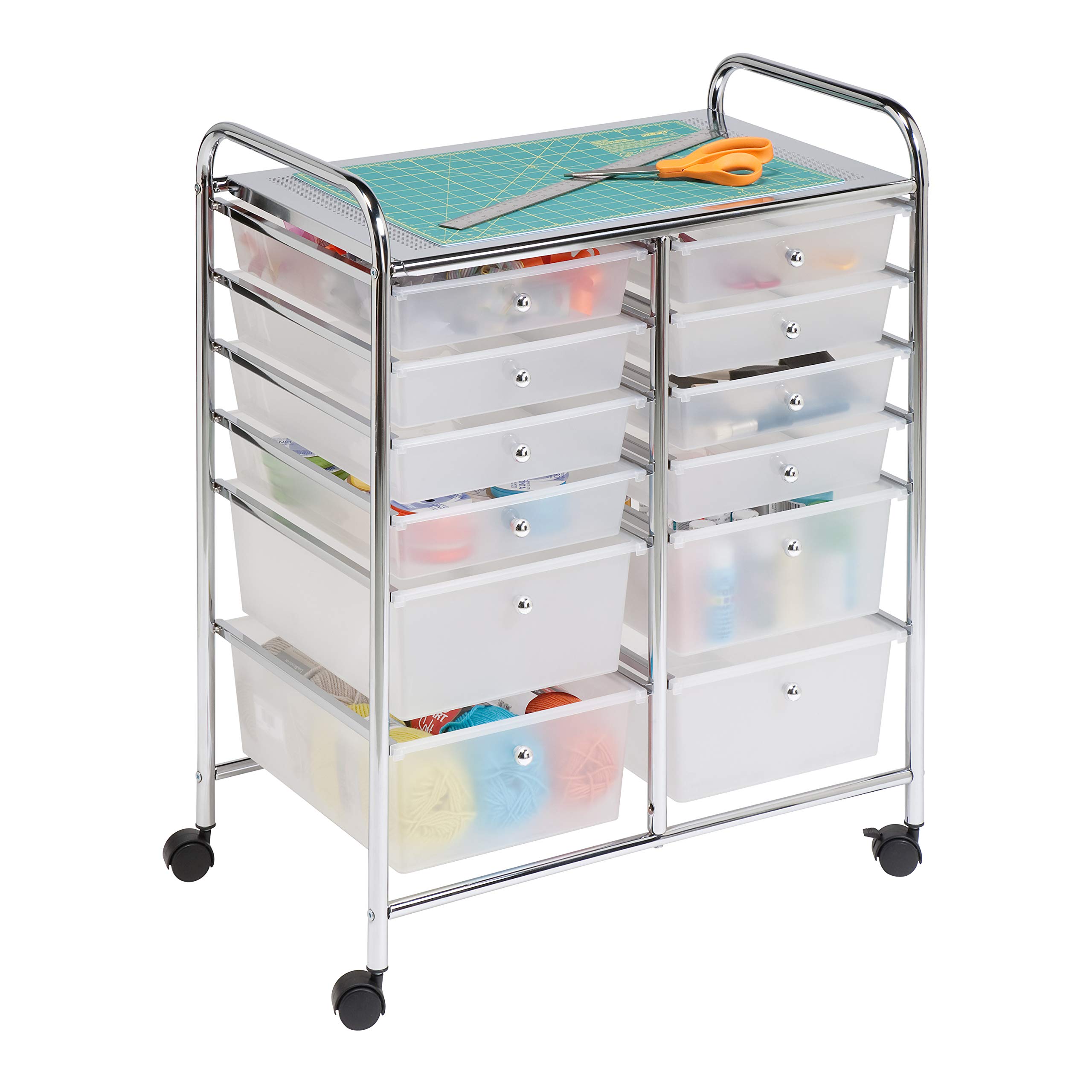 Honey-Can-Do 12-Drawer Rolling Storage Cart Organizer - Plastic Drawers for Craft Room, Office, Kitchen & Bathroom Organization