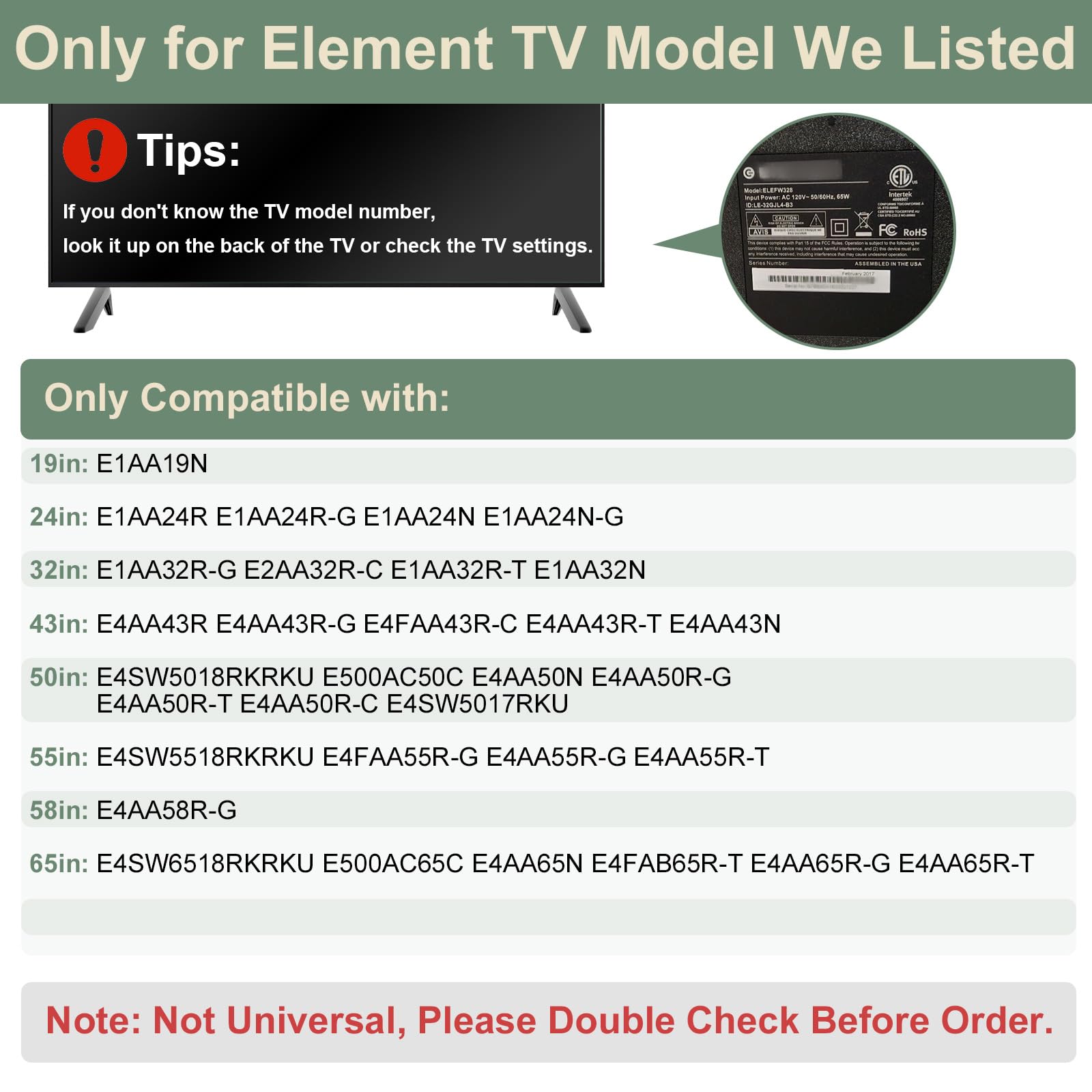 Element TV Stand Replacement Legs - Compatible with E1AA32R-G, E2AA32R-C, E1AA32R-T, E1AA32N, E4AA43R, E4AA43N, E500AC50C, E4AA55N, E4AA55R-T & Roku TV Models - Heavy Duty TV Legs with Screws - Perfect for Living Room, Bedroom or Home Theater Setup