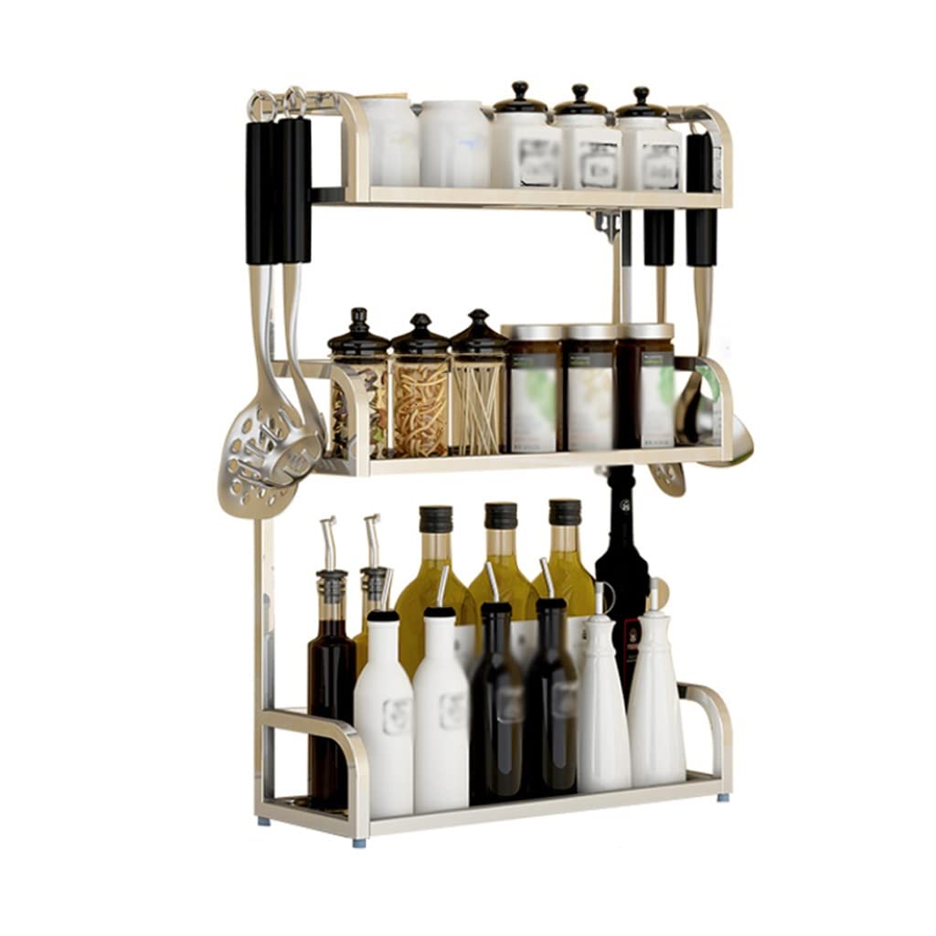 3-Tier Stainless Steel Spice Rack Organizer for Kitchen Countertop - 40x15x61cm Spice Jars & Bottles Holder - Perfect for Organizing Seasonings, Sauces in Kitchen & Bathroom - Space-Saving Storage Solution for Small Spaces