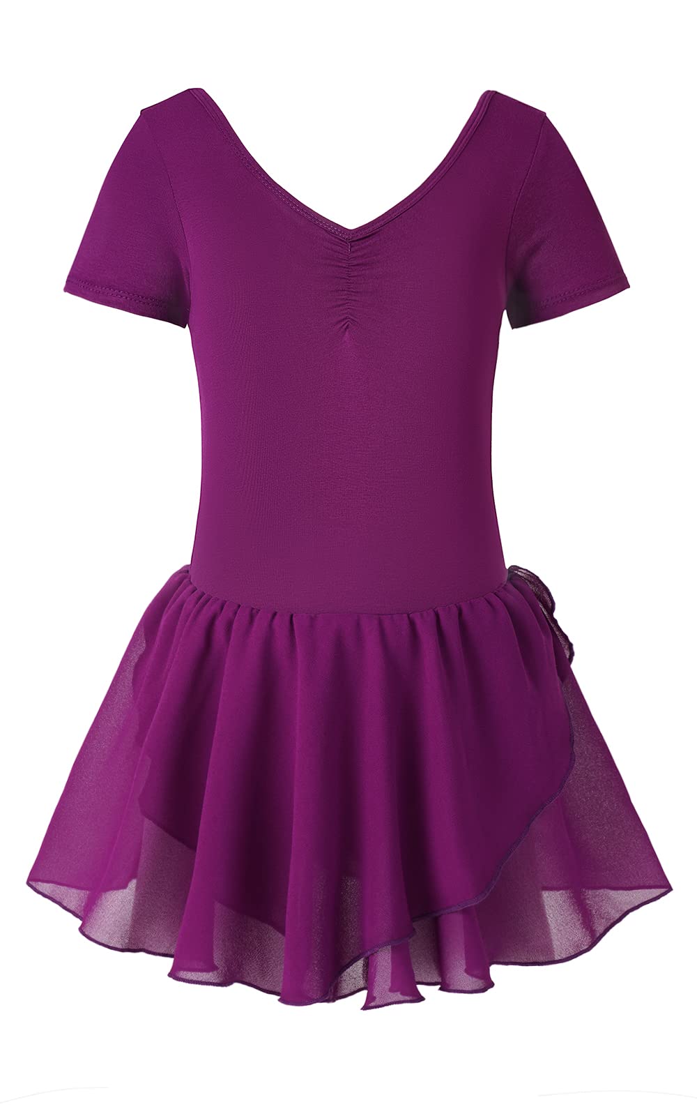 MERIABNY Ballet Leotards for Girls Short Sleeve Dance Leotard with Tutu Skirt - 3-9 Years Kids Ballet Outfit for Recital, Performance & Dance Class