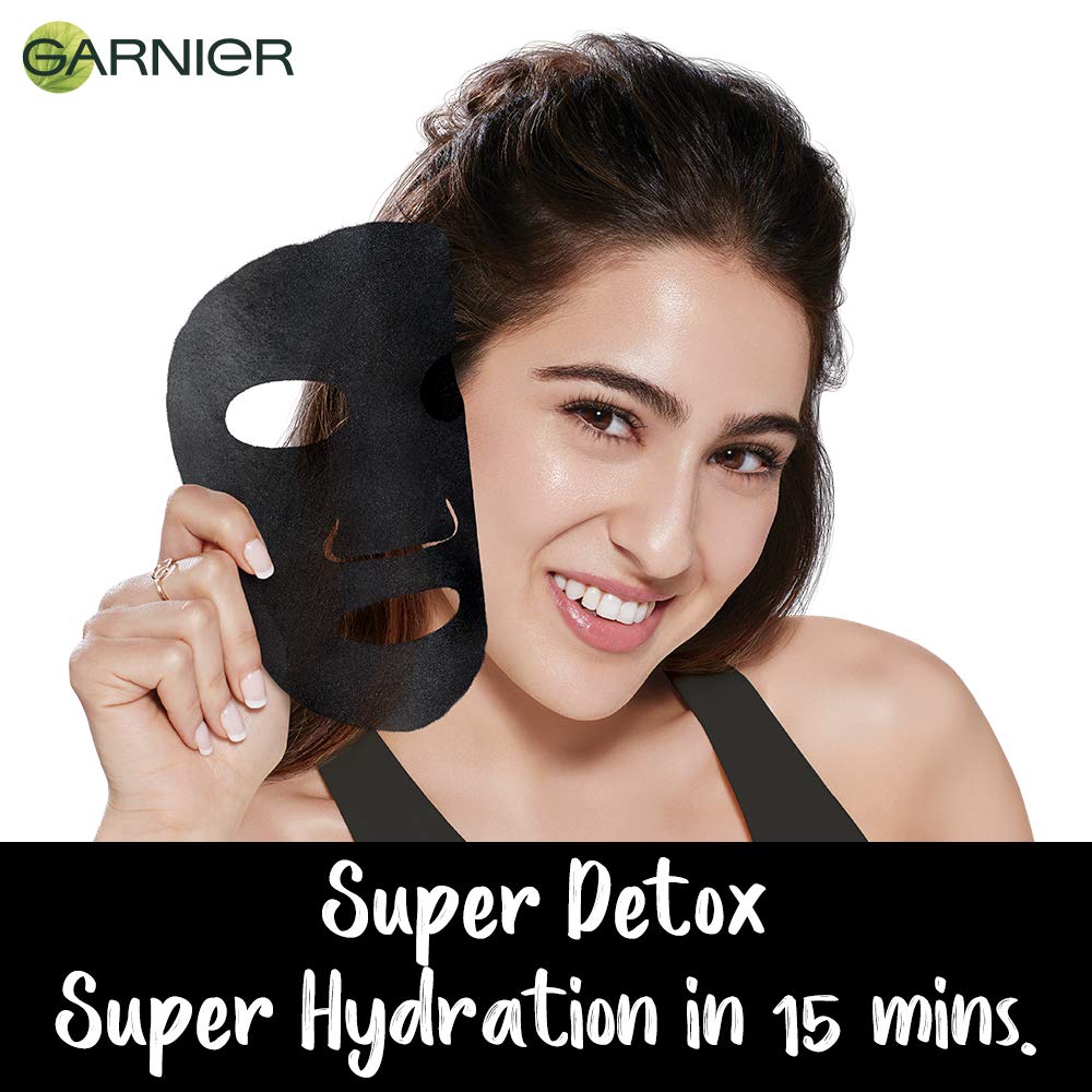 Garnier Skin Naturals Charcoal & Green Tea Face Serum Sheet Mask Set - Detoxifying Black Mask (28g) + Antioxidant Green Mask (32g) for Deep Cleansing & Brightening - Perfect for Spa Night & Self-Care Routine