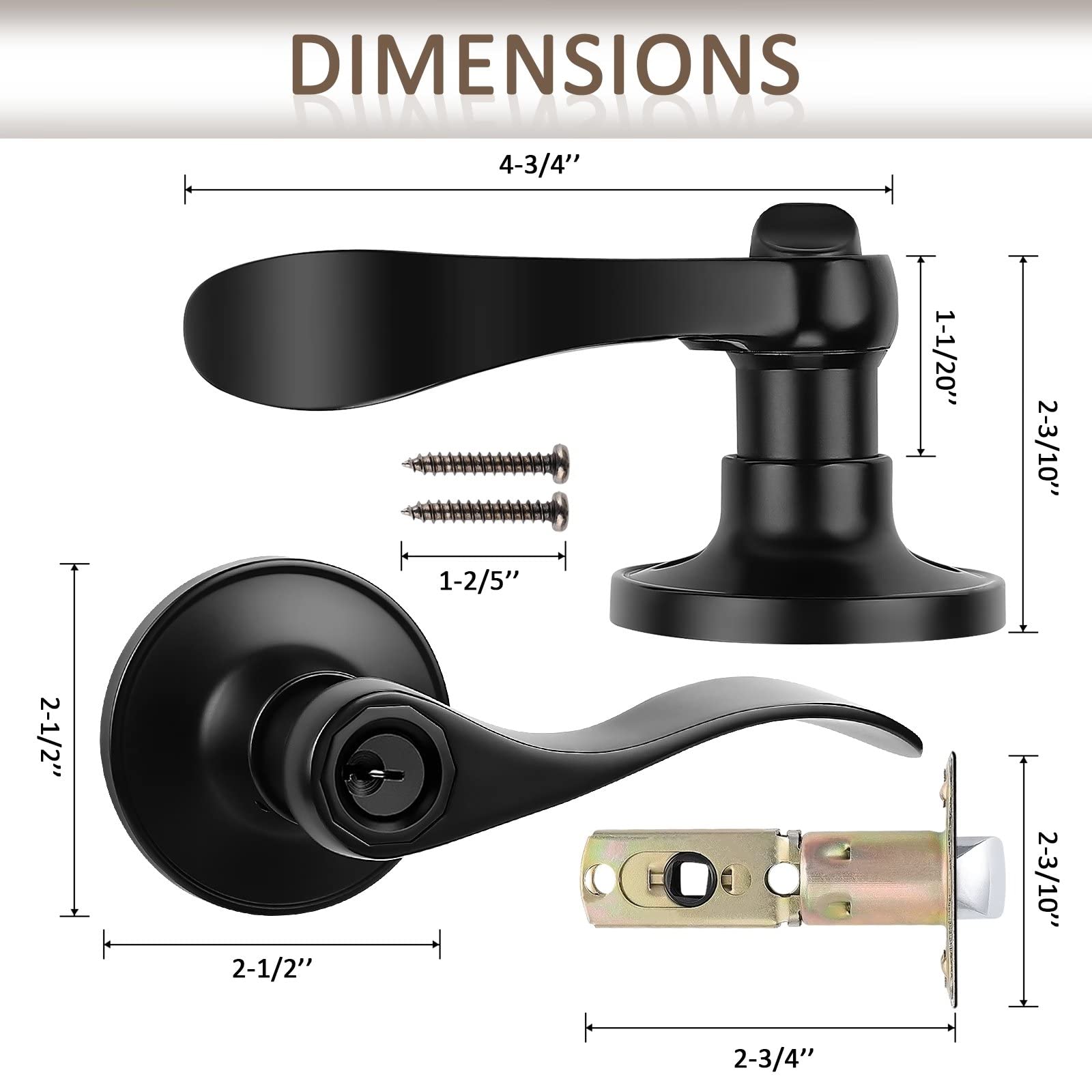Probrico 1 Pack Black Wave Entry Door Lever Lock with 3 Keys - Reversible Left/Right Handed Office & Front Door Handle Set - Perfect for Homes, Offices & Commercial Buildings Security