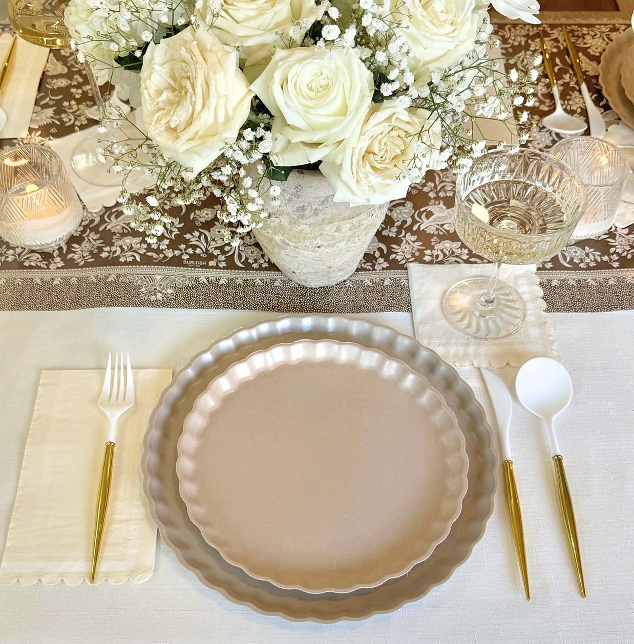 Elegant Royal Peacock Table Setting - Brown & Cream Dining Decor for Weddings, Parties & Special Events | Premium Tableware Set