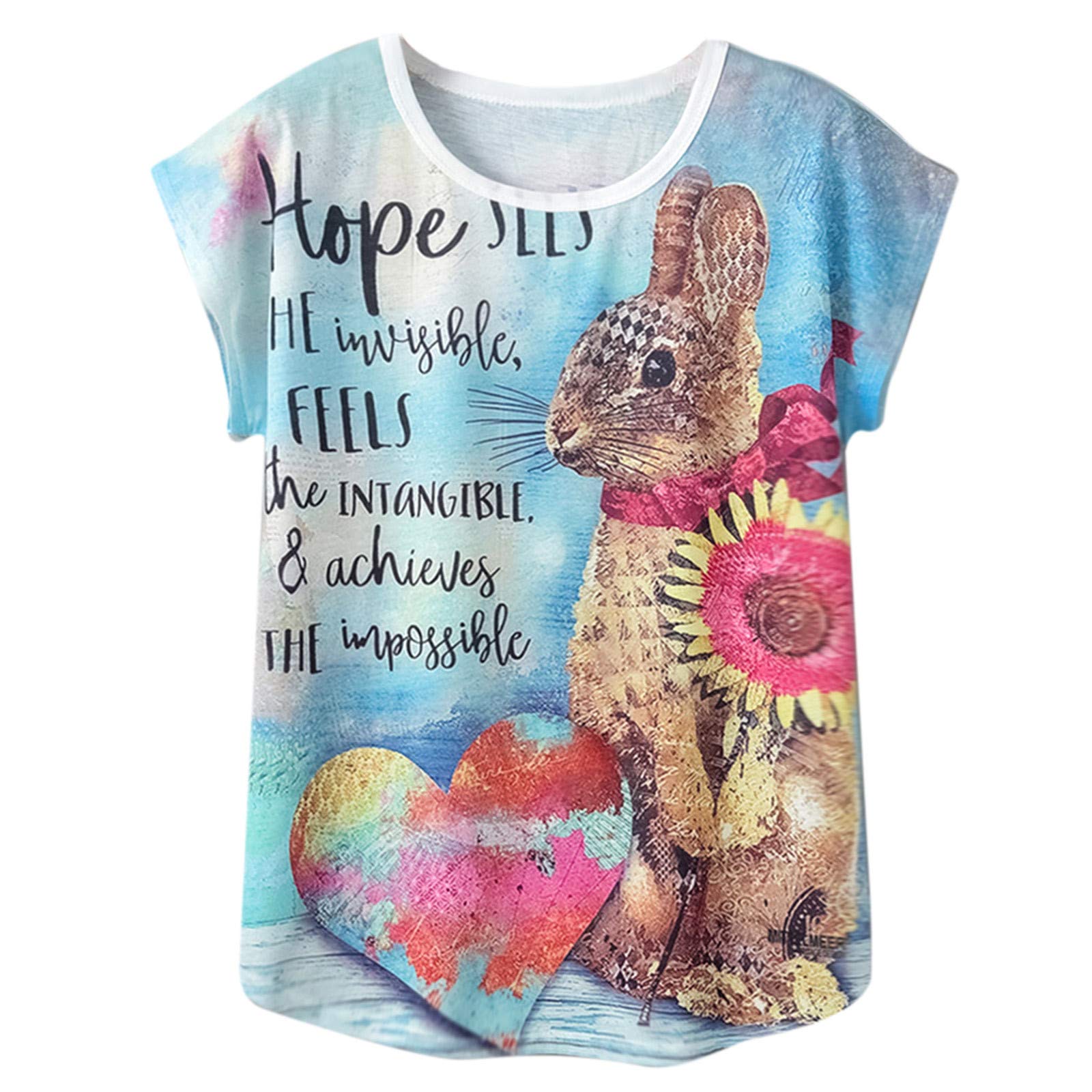 Women's Loose Fit Graphic T-Shirt - Short Sleeve Casual Stylish Top (Multicolor, Size L) for Everyday Wear, Weekend Outfits & Street Fashion