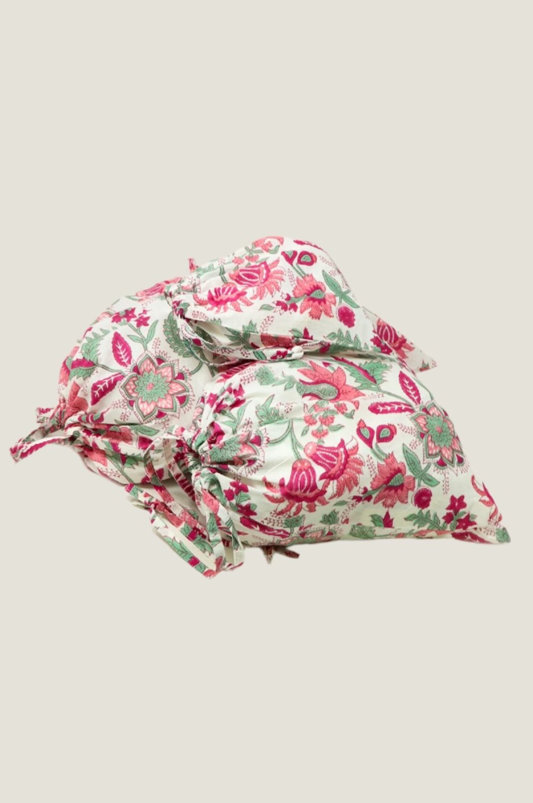 3-Pack Eco-Friendly Reusable Gift Bags with Lotus Flower Design - Pink & Green for Birthday, Wedding & Party Favors | Sustainable Gift Wrapping Solution