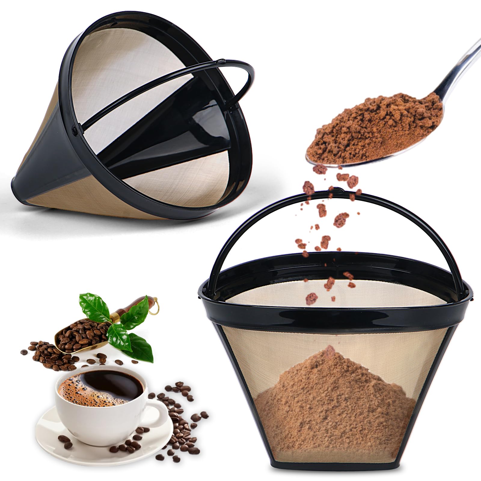 Reusable Coffee Filters for Ninja Coffee Bar Brewer - 4 Cone Permanent Replacement Filters (2 Pack) | Eco-Friendly & Durable | Perfect for Home, Office & Camping Use