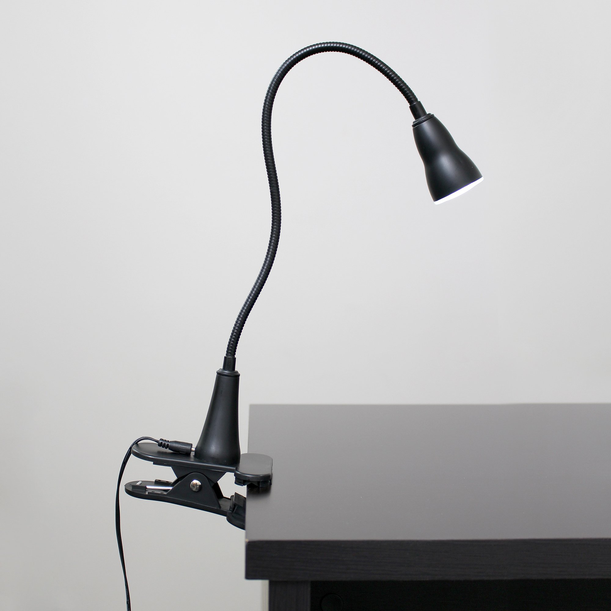 Simple Designs LD2015-BLK 1W LED Gooseneck Desk Lamp with Flexible Clip - Black | Adjustable Task Light for Reading, Studying, Office & Nightstand Use