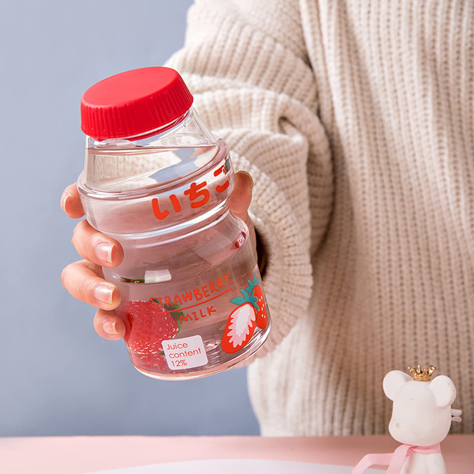 4Pcs Kawaii Strawberry Milk Water Bottles - Cute 16oz Plastic Bottles for Kids, Girls & Women - Perfect for School & Outdoors