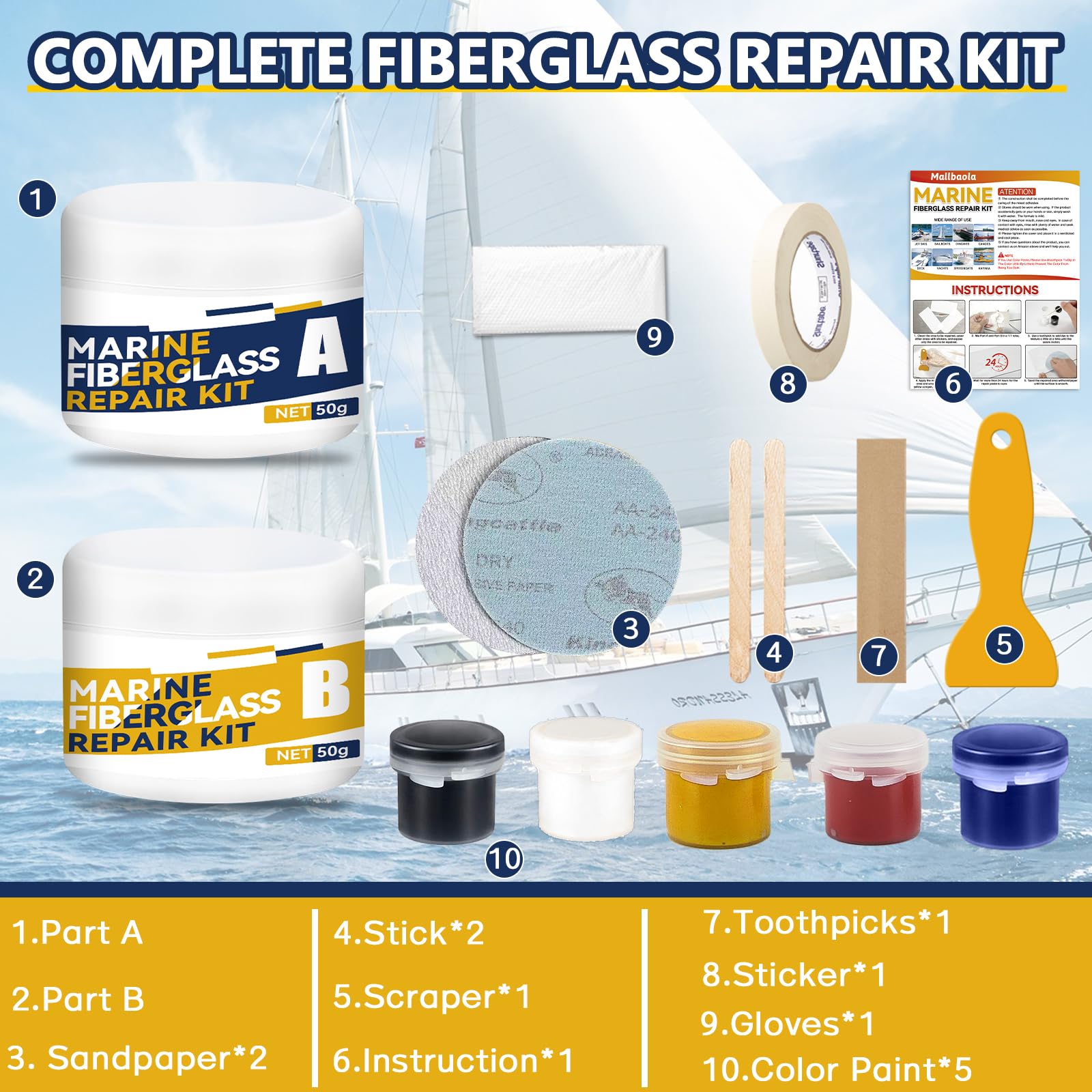 **Marine Fiberglass & Gel Coat Repair Kit for Boats - Epoxy Filler to Fix Holes, Chips, Pits, Cracks (Color Match) - Perfect for DIY Boat Hull, Deck & Surface Repairs**