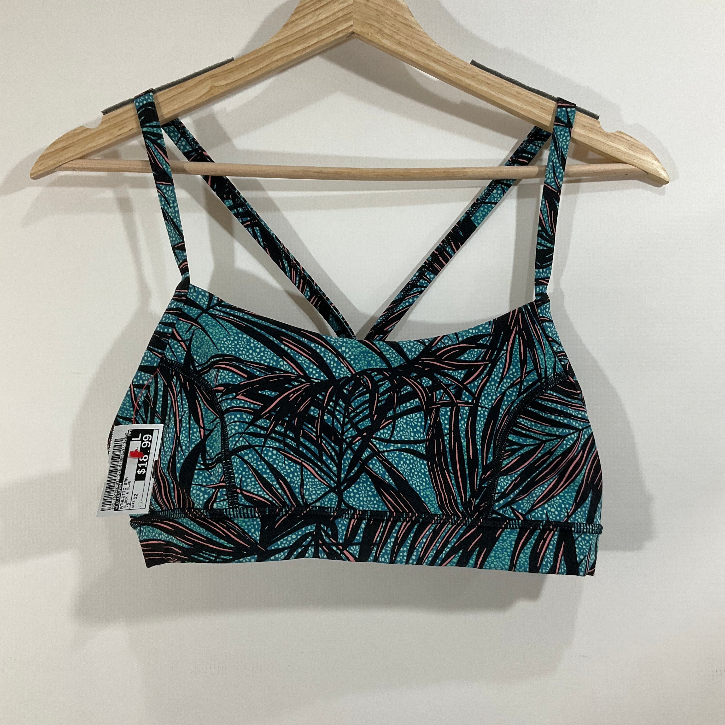 Lululemon Women's Athletic Sports Bra - Black & Blue, Size 12 - High Support Workout, Running, Yoga & Gym Essentials
