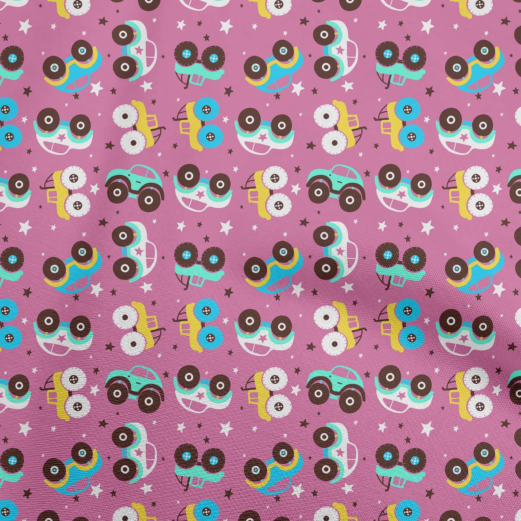 Premium 100% Cotton Poplin Fabric - Light Pink Car Print for Kids Nursery, Quilting & Sewing Projects - 56