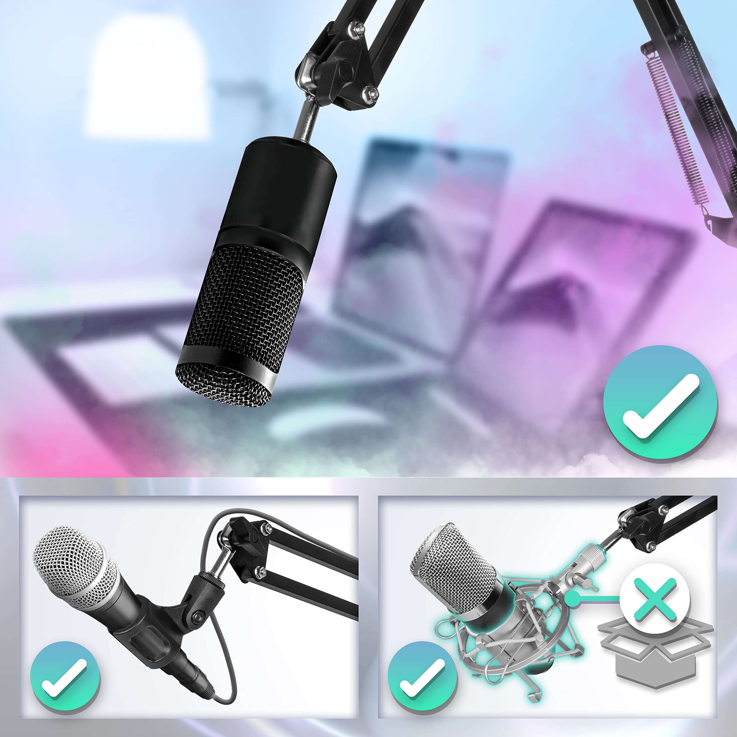 Duronic MH01 Adjustable Microphone Boom Arm Stand with Suspension Scissor & Clip - Professional Studio Mic Mount for Podcasting, Streaming, Gaming, Voice Recording & Home Broadcasting (Black) - Perfect for Content Creators & Home Studios