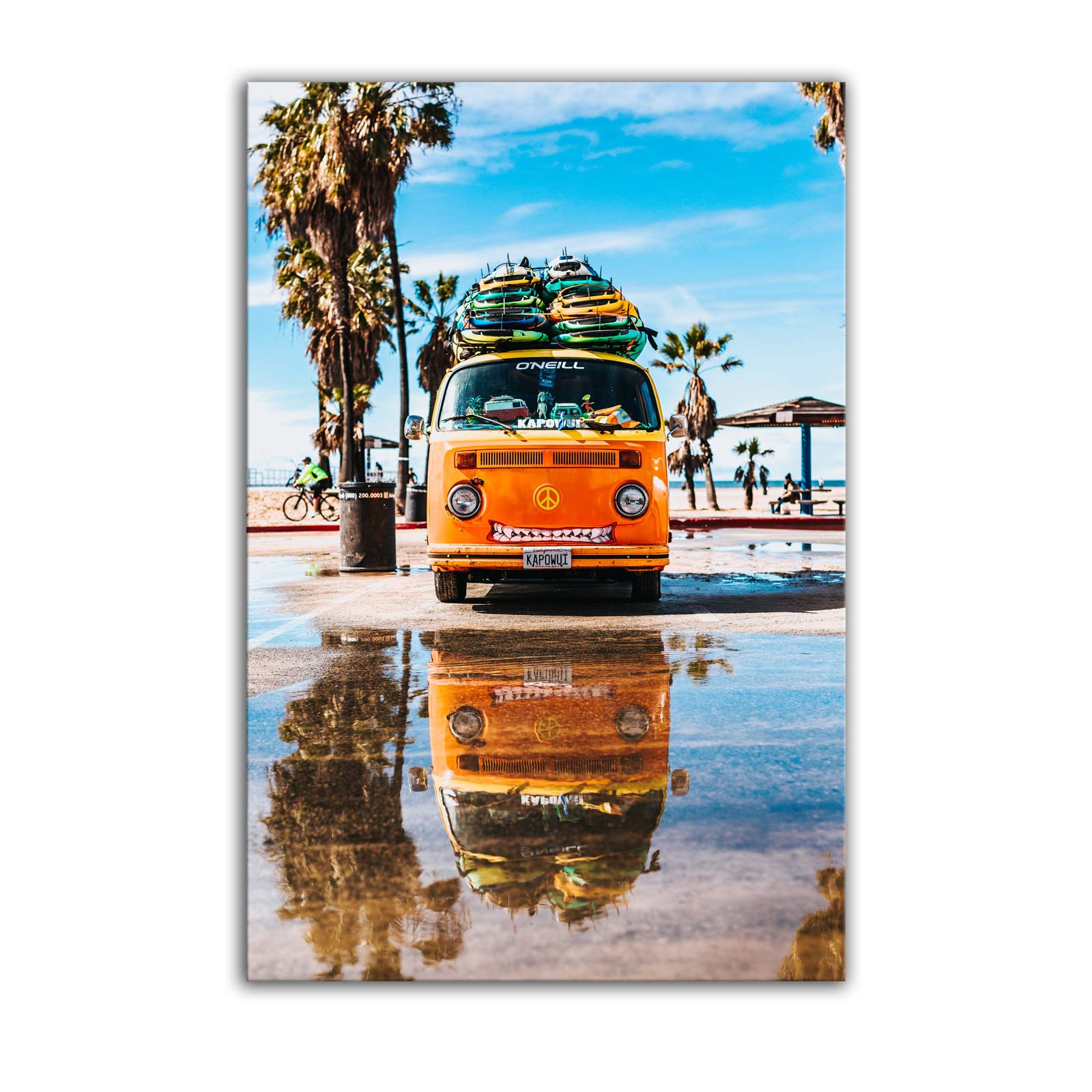 Modern Orange Van Surfboard Tropical Beach Canvas Painting - Natural Landscape Print Artwork for Home Decoration (12x18 inch/30x45 cm, Unframed) | Perfect for Living Room, Bedroom & Office Wall Art