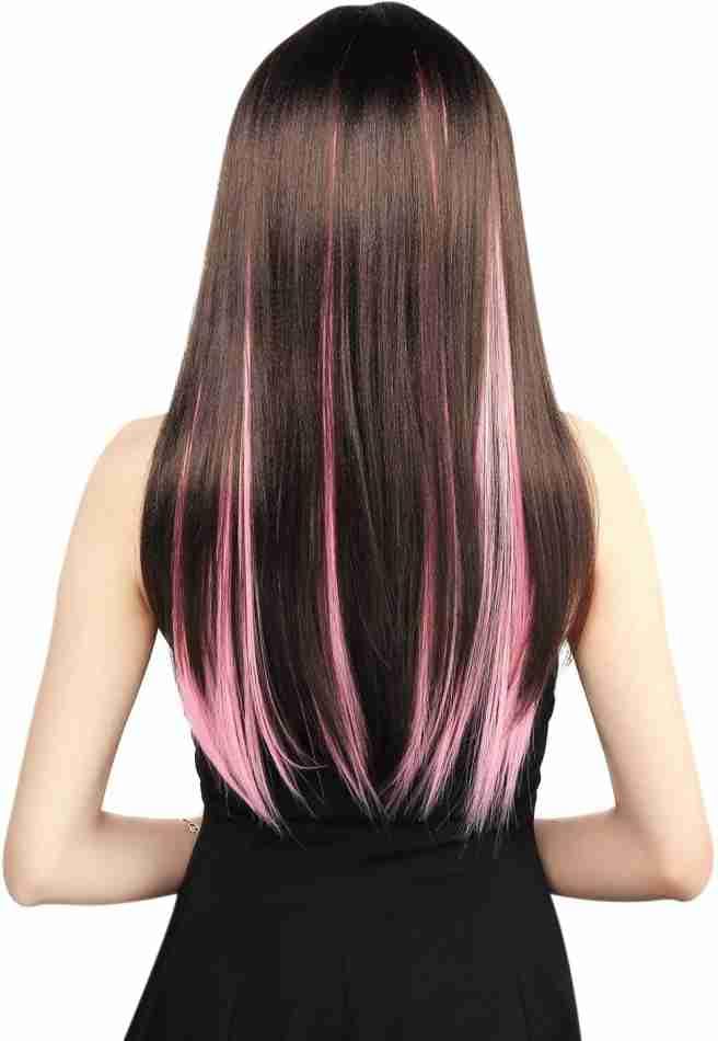 19-inch Baby Pink Colored Streak Hair Extensions for Women & Girls - Set of 2 | Clip-in Synthetic Hair Highlights for Parties, Cosplay & Daily Styling