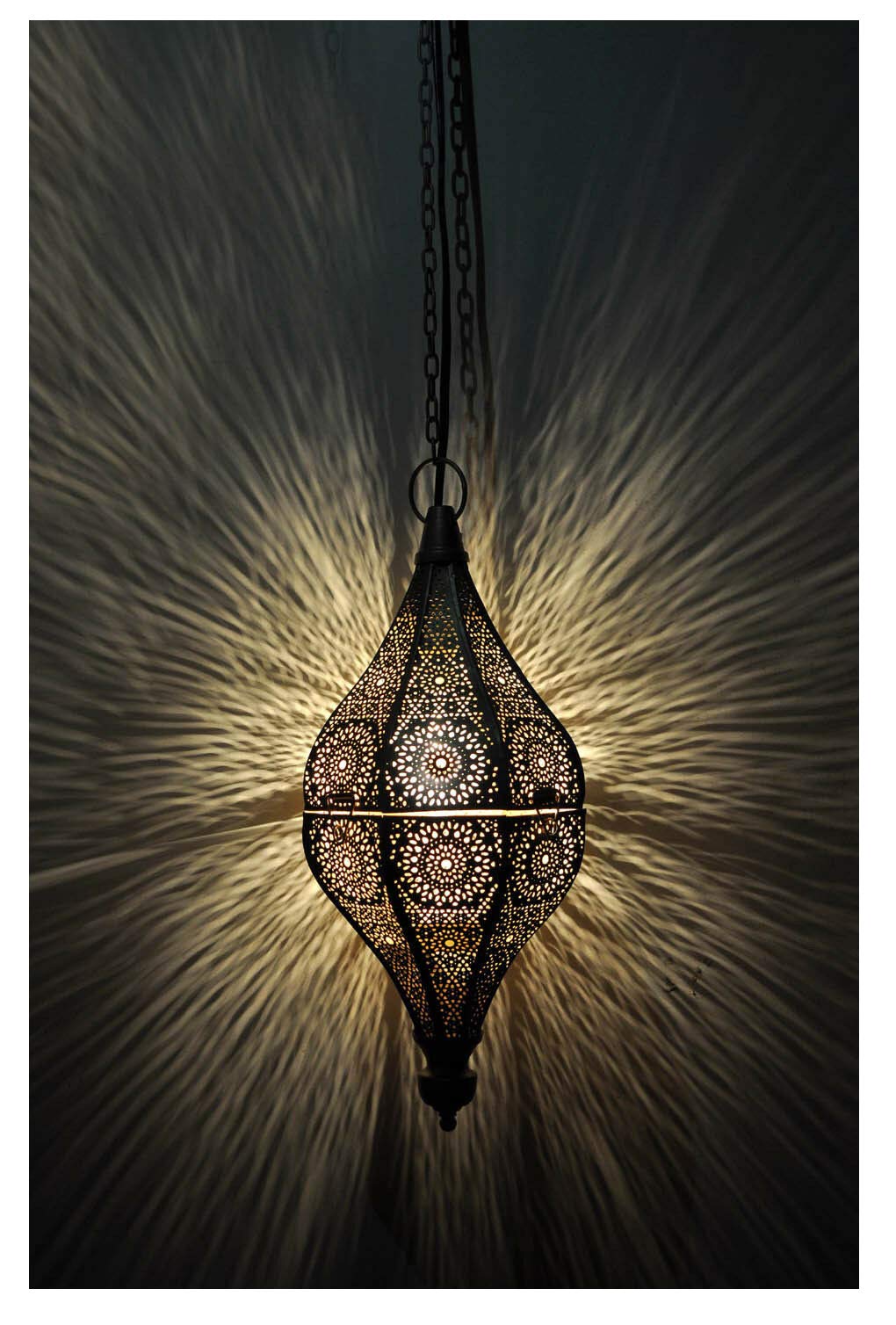 Indian Moroccan Mosaic Plug-in Chandelier - Gold Hanging Ceiling Pendant Light for Dining Room, Bedroom & Living Room Decor