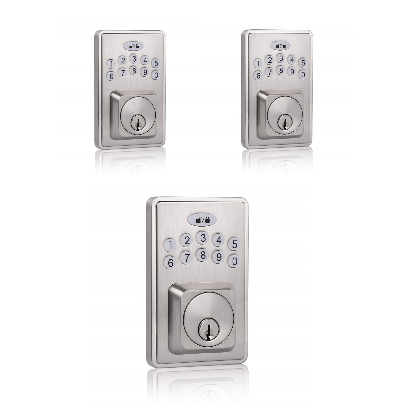Probrico Keyless Entry Smart Deadbolt Lock - Electronic Keypad Exterior Door Lock with 100 User Codes, Auto-Lock & Backlit, Easy Installation (Satin Nickel, 3-Pack) - Perfect for Homes, Apartments, Offices & Vacation Rentals