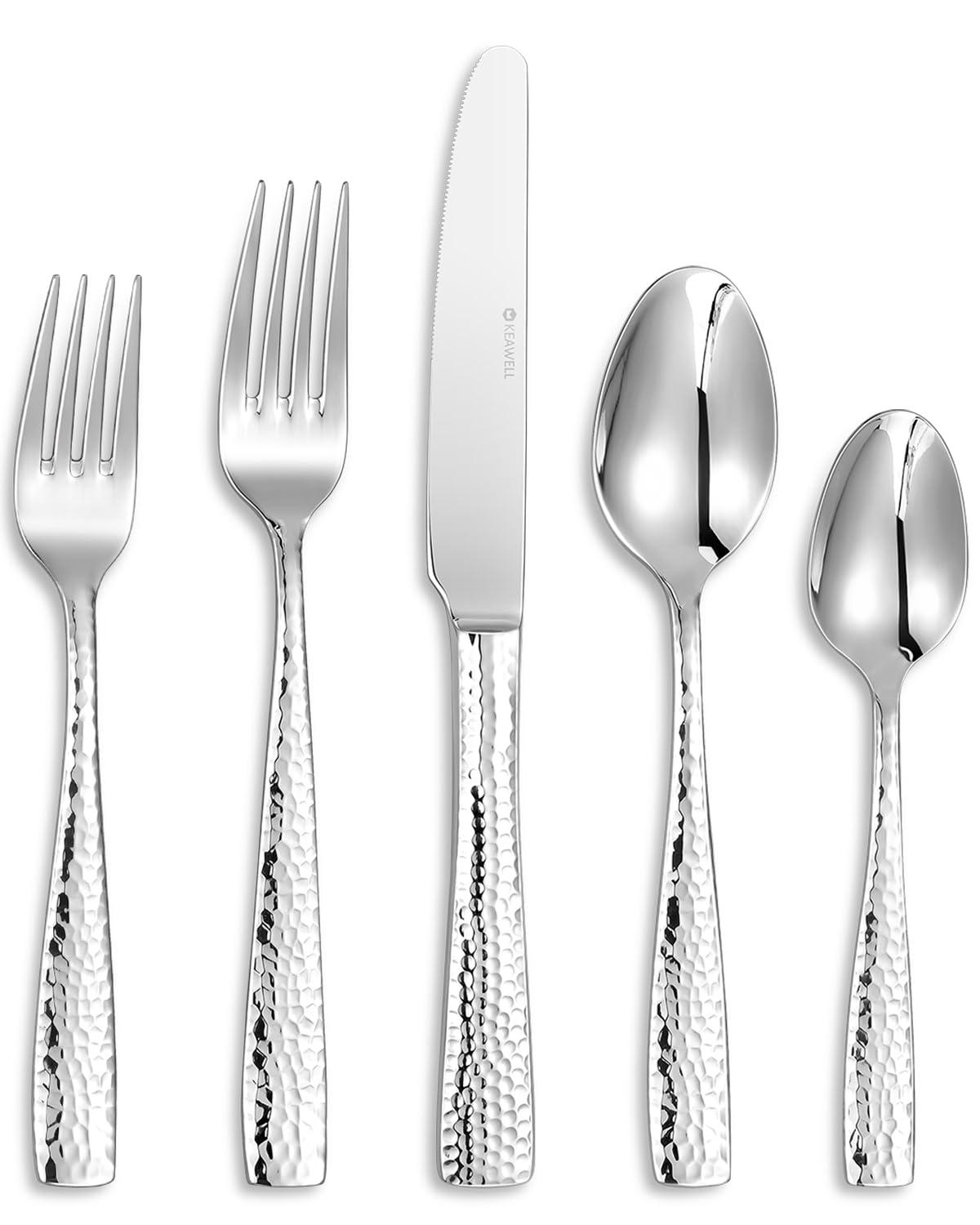 Premium KEAWELL 65-Piece Louis Hammered Silverware Set - 18/10 Stainless Steel Flatware with Squared Edge - Service for 12 - Dishwasher Safe - Elegant Dining Set for Restaurants, Weddings & Dinner Parties