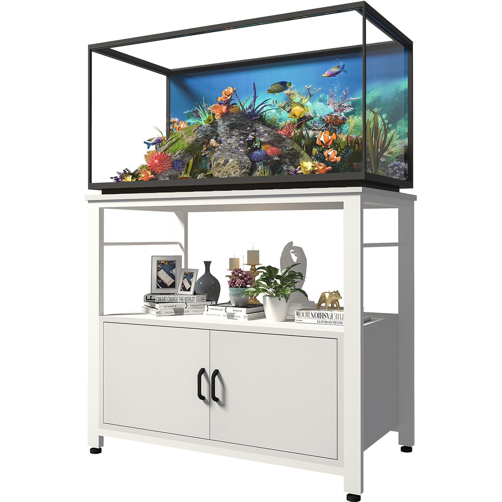 Heavy Duty Metal Fish Tank Stand for 40-50 Gallon Aquariums | Double Layer Storage Cabinet with 760lbs Weight Capacity | White Aquarium Stand for Living Room, Office or Bedroom