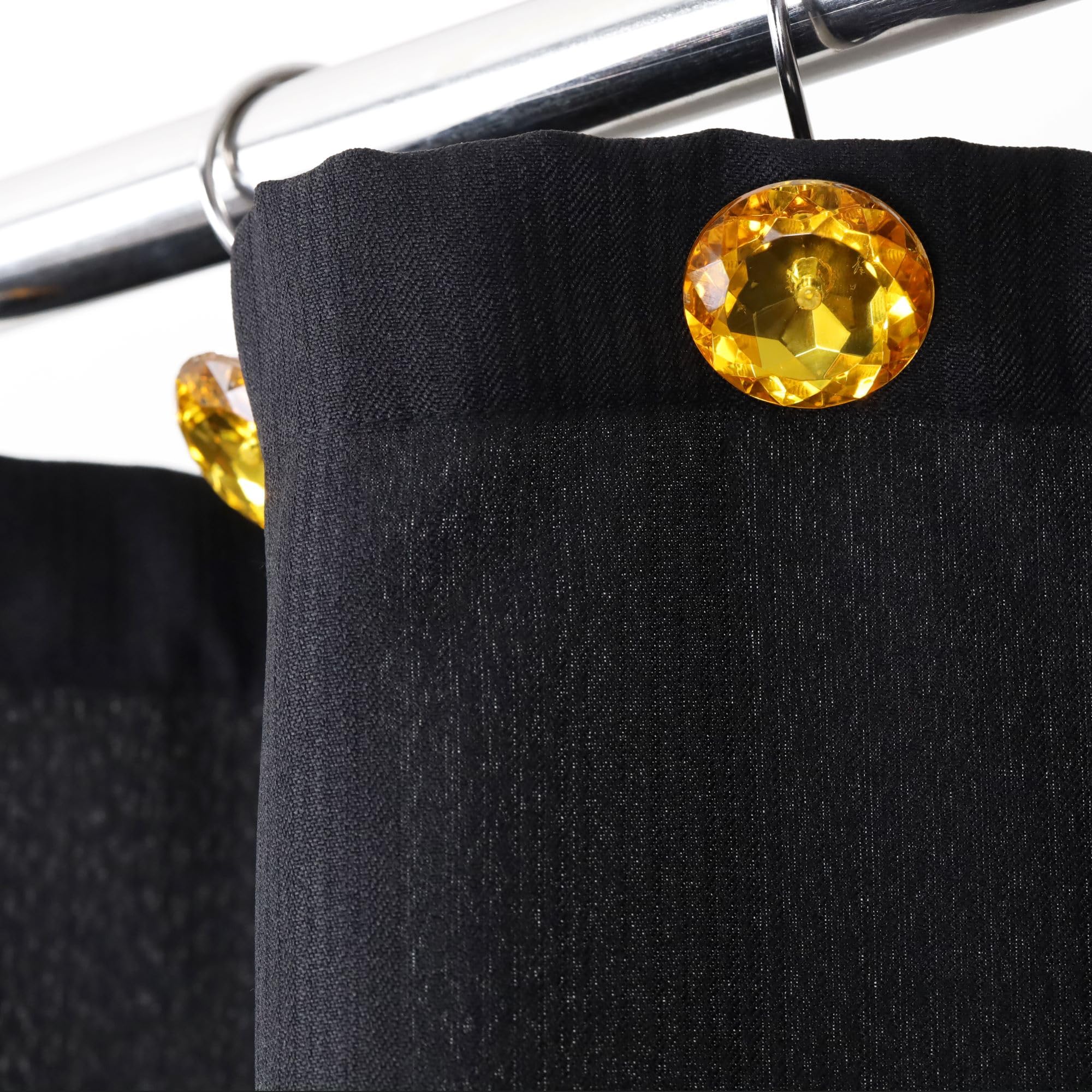 12-Pack Yellow Gold Shower Curtain Hooks with Orange Crystal Bling & Sparkling Diamond Accents - Elegant Bathroom Accessories for Fall, Thanksgiving Decor | Perfect for Holiday Home Decor & Gift Giving