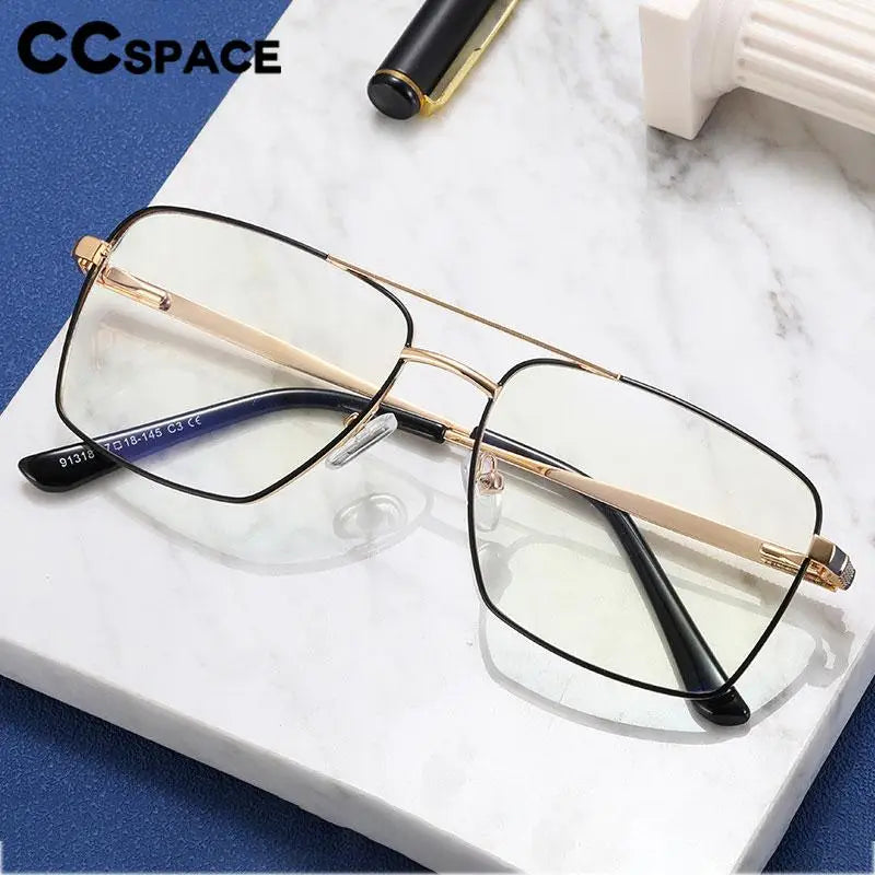 CCspace Unisex Full Rim Square Double Bridge Alloy Eyeglasses Frame 57288 - Stylish & Durable for Work, Reading & Fashion Accessories