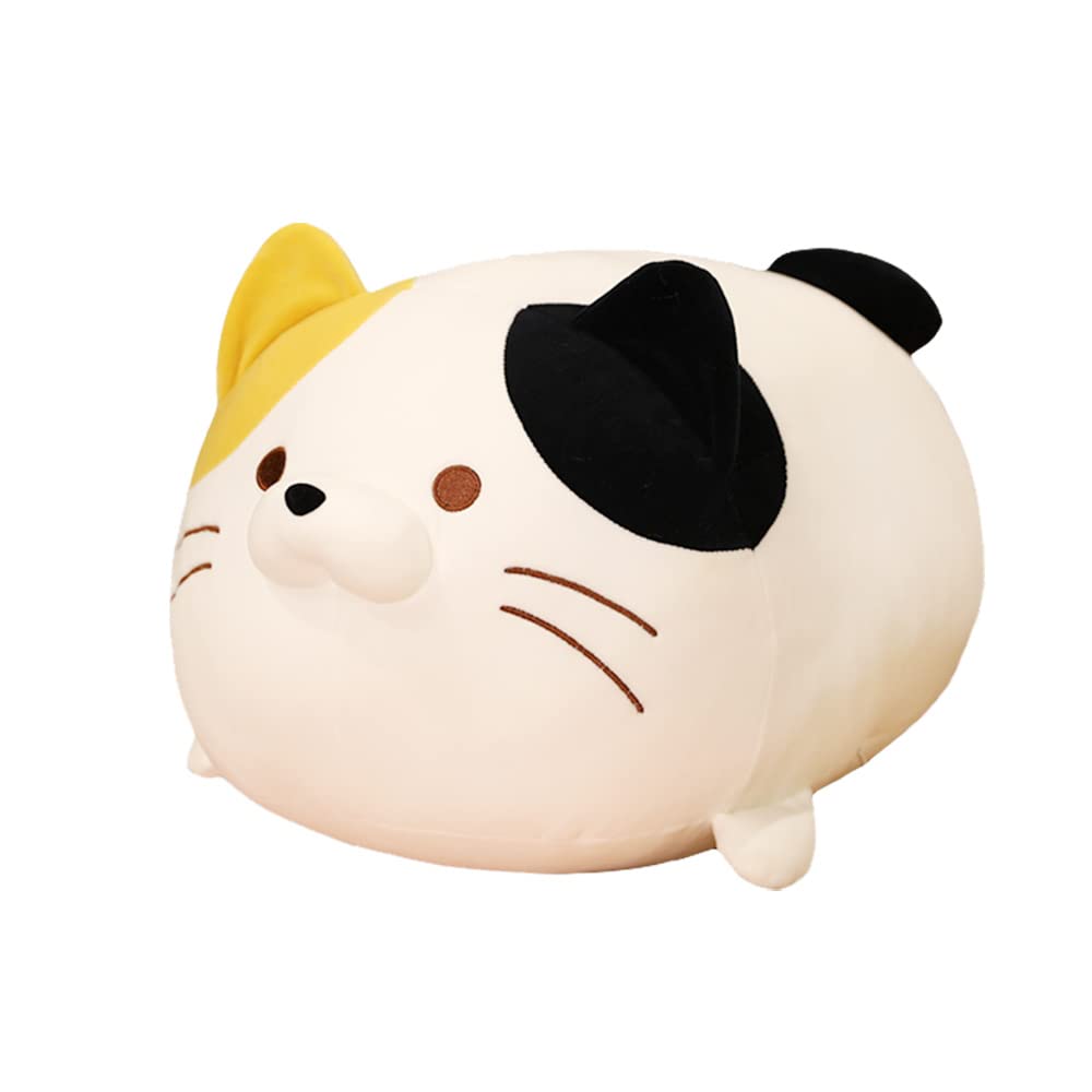 AIXINI 13.7 Inch Super Soft Cute Cat Plush Pillow - Kawaii Stuffed Animal Cylindrical Body Pillow, Fat Cat Chubby Kitten Sleeping Pillow (White) - Perfect for Home Decor, Anime Lovers Gift & Cozy Nap Companion