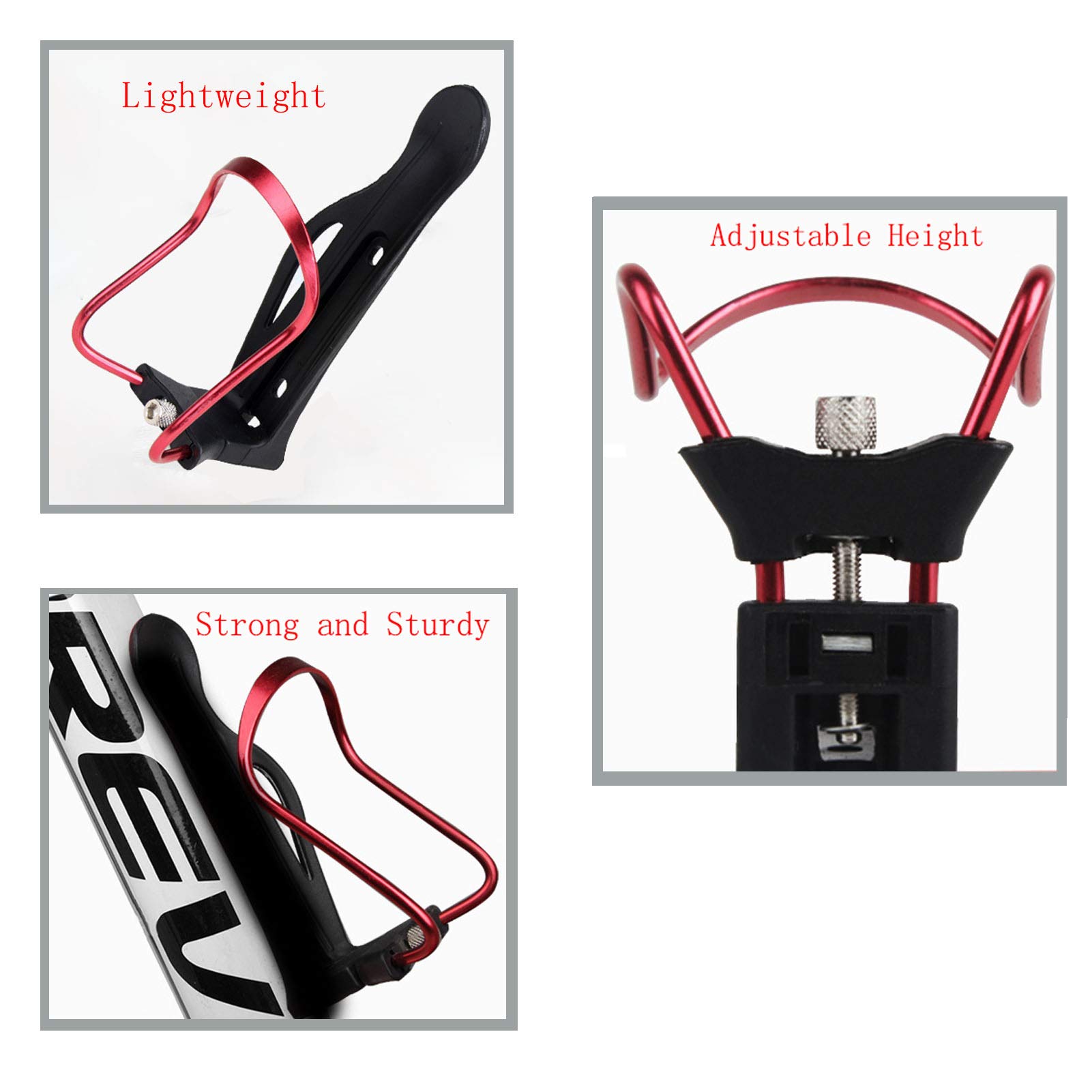 Lightweight Adjustable Aluminum Alloy Bike Water Bottle Cage - Red Bicycle Water Bottle Holder for Road, Mountain & Commuter Bikes
