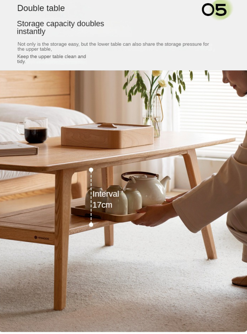 Solid Oak Wood Modern Coffee Table - Stylish & Durable Living Room Furniture for Home Decor